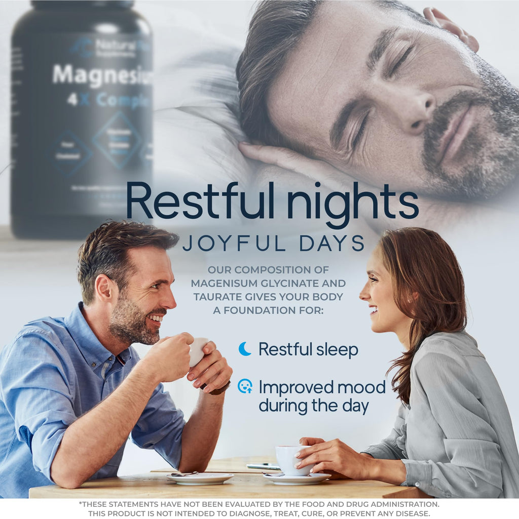 Natural Flow 4X Magnesium Supplement, Magnesium Glycinate, Taurate, Malate, Orotate Complex, Calm Sleep and Cramp Support Blend