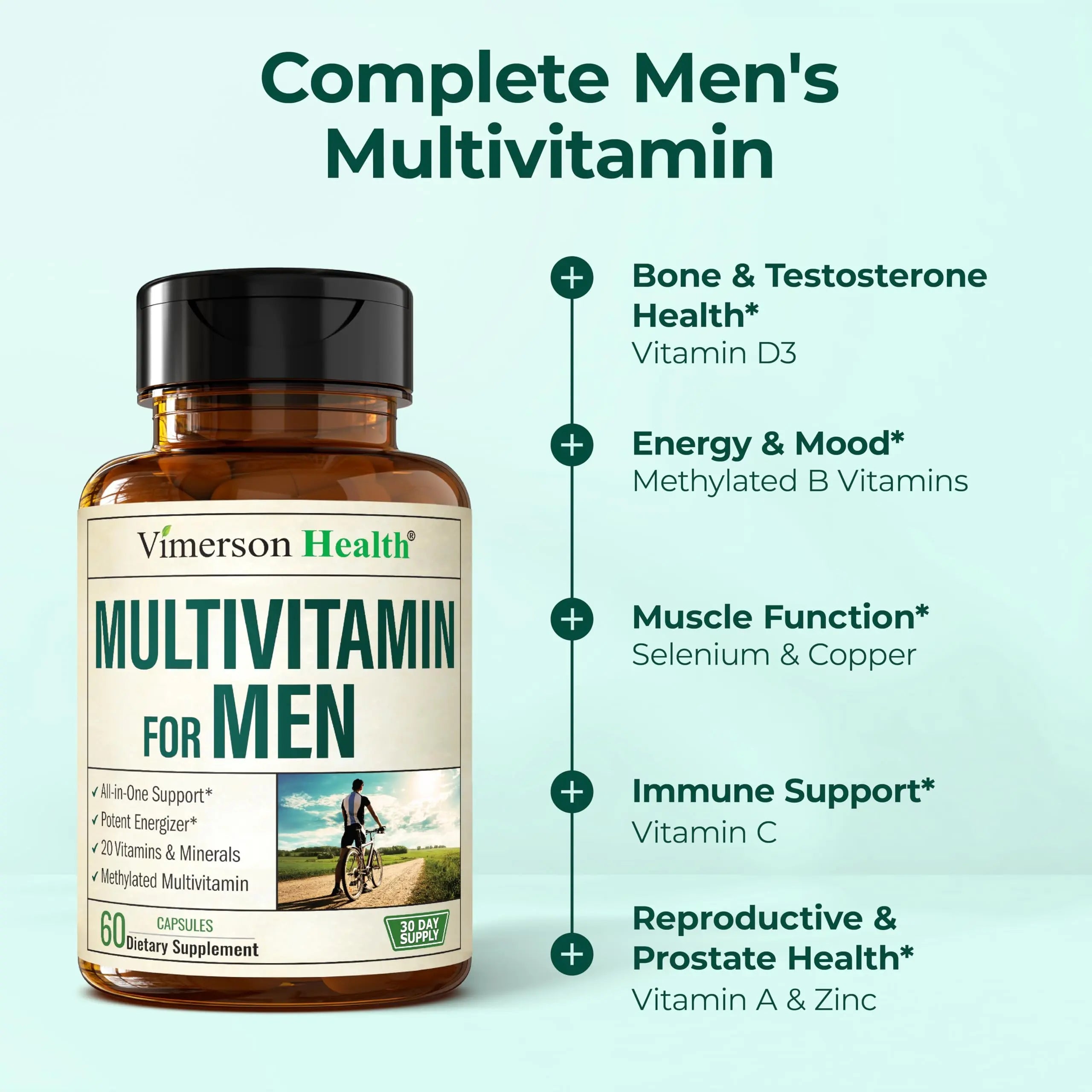 Multivitamin for Men – Methylated Mens Multivitamins & Multiminerals Capsules with Vitamin B12, A, D, C, Zinc, Magnesium & More for Complete Daily Support Vimerson Health Au supplements