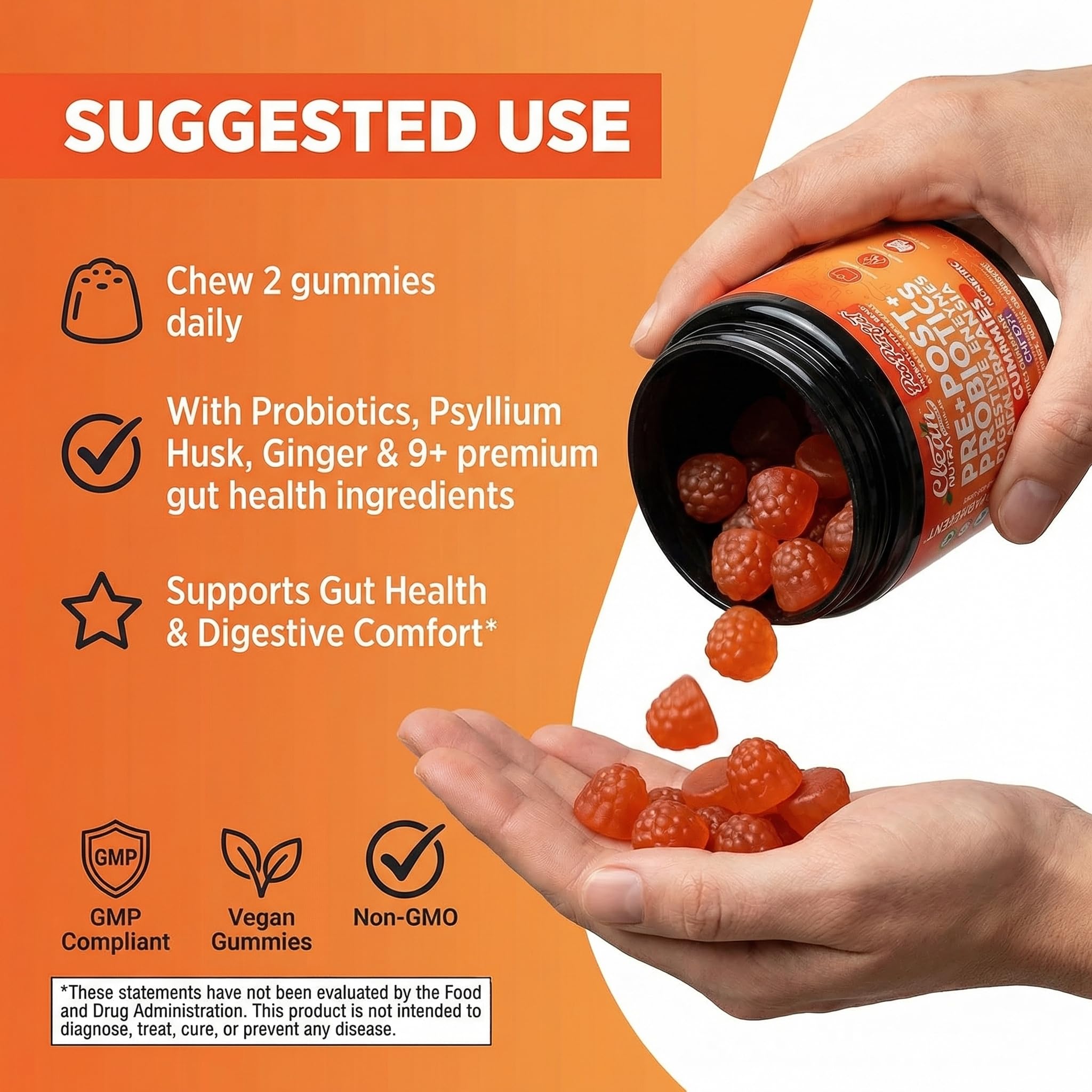 Clean Nutra Prebiotic Postbiotic Digestive Enzymes Gummies with Chicory Root, Boswellia Serrata, Turmeric, and Akkermansia | Pre+Post Probiotics Supplement