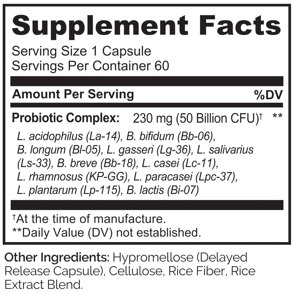 NATURELO Probiotics for Digestive Health - 50 Billion CFU, 11 Strains, Daily Use Supplement - Boosts Immune System, Delayed Release,