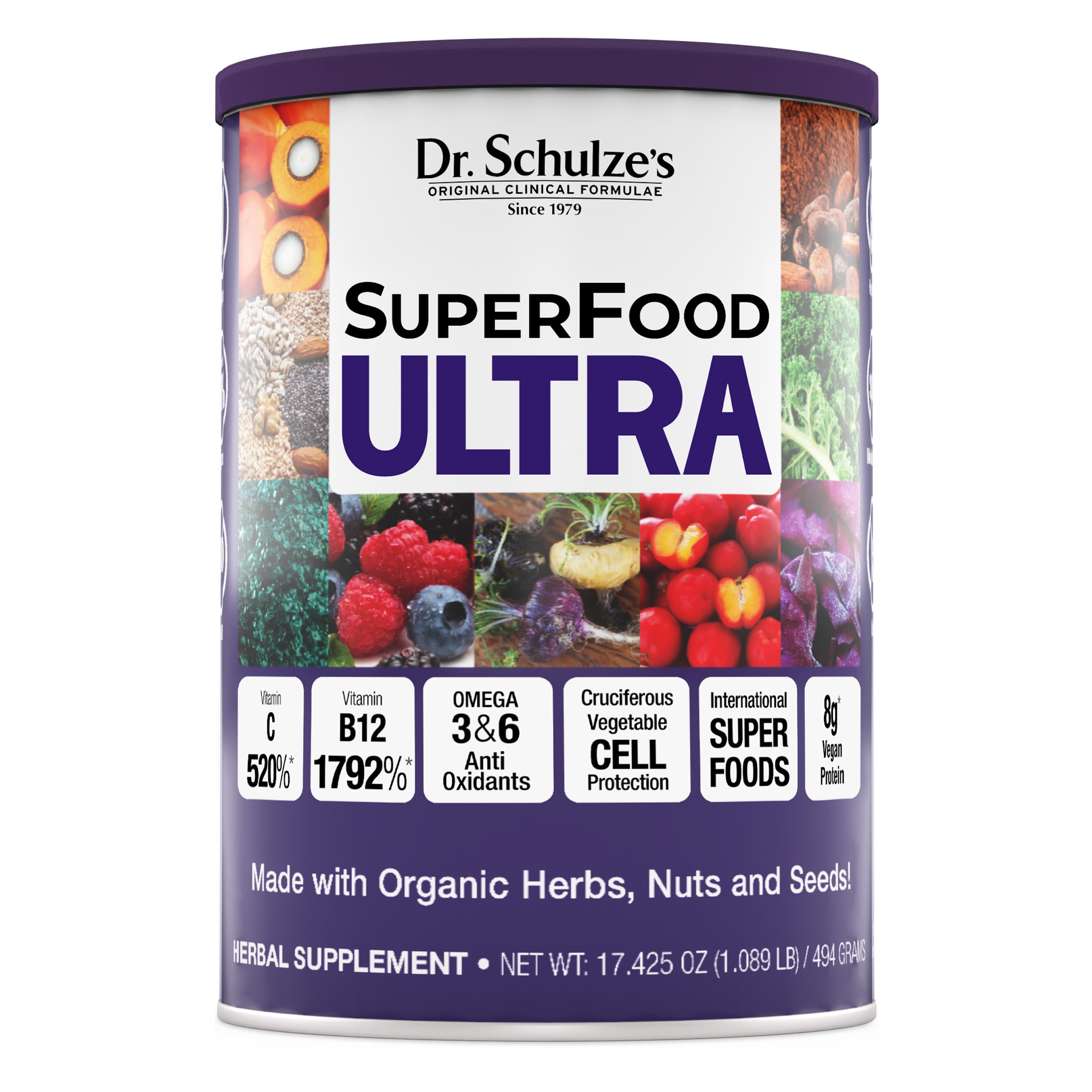 Dr. Schulze's SuperFood Ultra | Organic Super Food Powder | Vitamin B Complex and 520% Vitamin C | May Help Boost Energy & Improve Fitness | Vegan, Non-GMO & Gluten-Free | 17.4 Oz Dr. Schulze's Au supplements