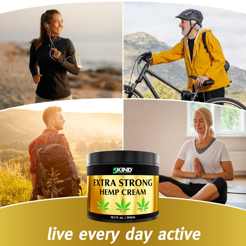 5kind Extra Strong Hemp Cream 10.1 fl oz - Maximum Strength - Natural Topical Cream - Muscle Rub for Lower Back, Joints, Neck, Knees, Shoulders 5kind clinical skincare Au supplements