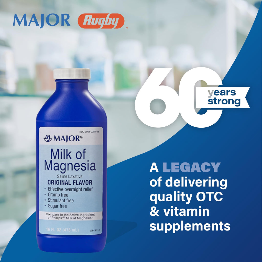 MAJOR Milk of Magnesia Saline Laxative - Original Flavor - Effective Overnight Relief - Stimulant-Free, Sugar-Free - 16 Fl Oz MAJOR Au supplements
