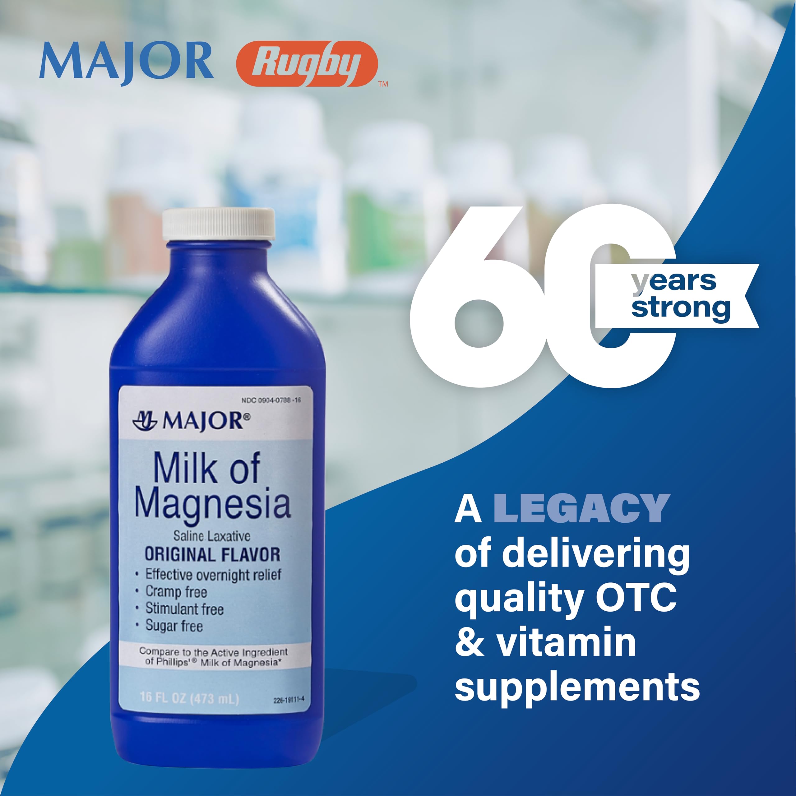 MAJOR Milk of Magnesia Saline Laxative - Original Flavor - Effective Overnight Relief - Stimulant-Free, Sugar-Free - 16 Fl Oz MAJOR Au supplements