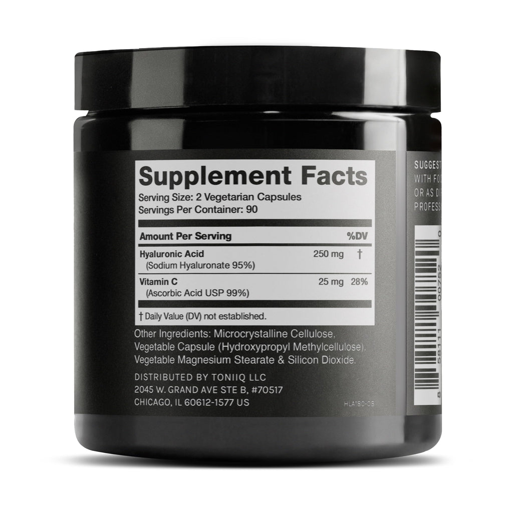 Toniiq Hyaluronic Acid Supplements – Lab Tested 95% Ultra High Purity – Fermented and Bioavailable with Vitamin C – Third Party Lab Tested – 180 Capsules Toniiq Au supplements