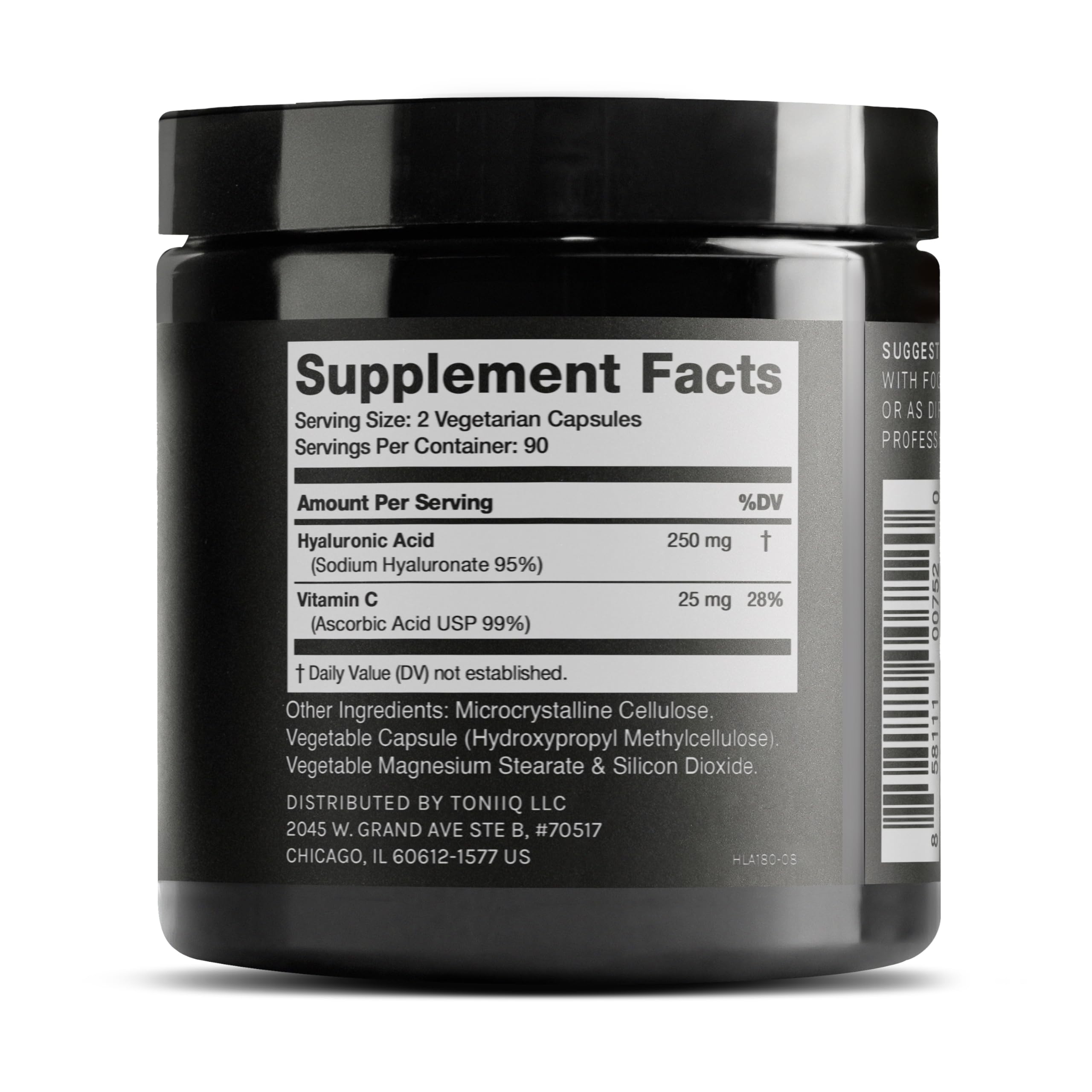 Toniiq Hyaluronic Acid Supplements – Lab Tested 95% Ultra High Purity – Fermented and Bioavailable with Vitamin C – Third Party Lab Tested – 180 Capsules Toniiq Au supplements