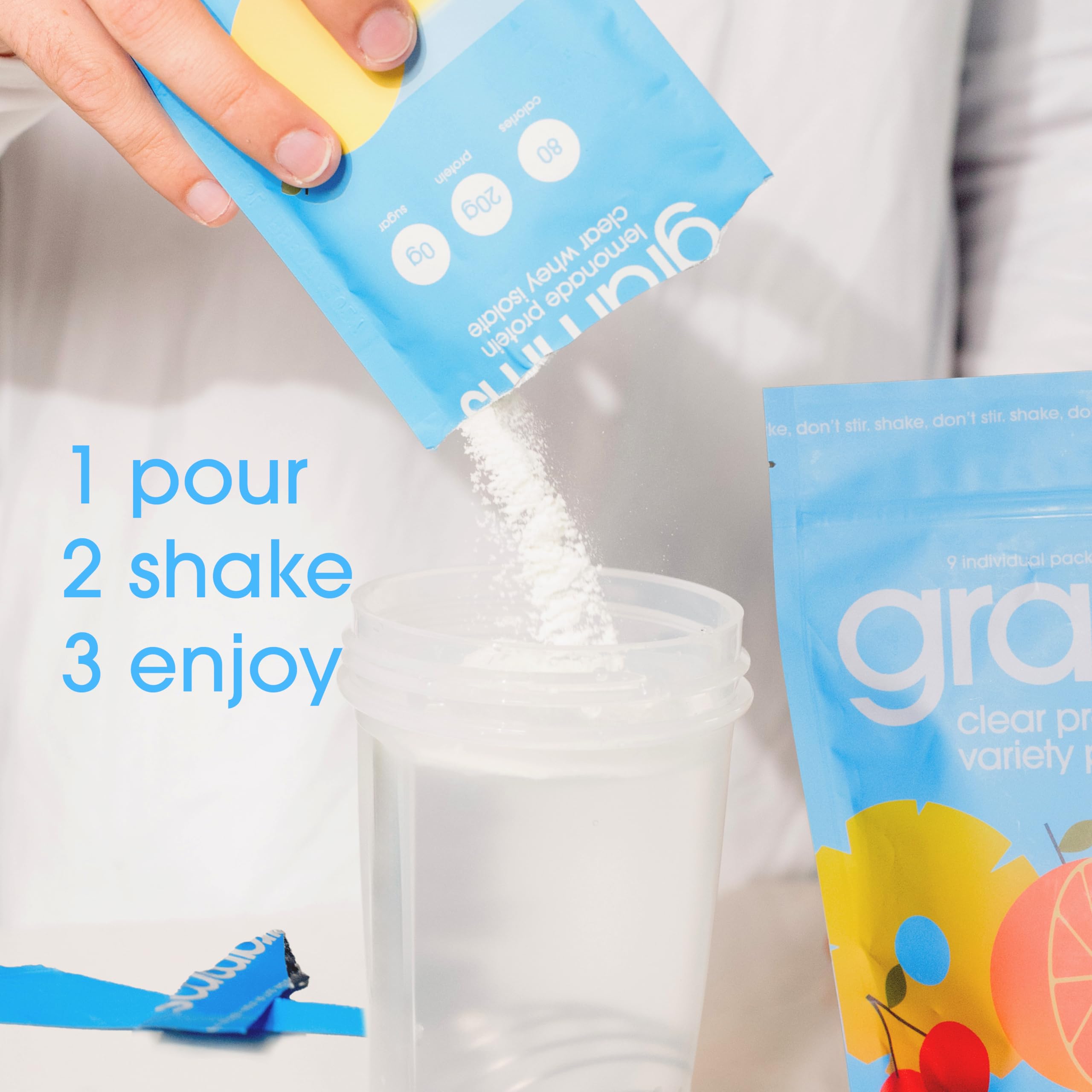 GRAMMS Clear Protein Powder Packets 20G Protein Sample Packets Variety Flavors for Women & Men | Lactose Free, Grass-Fed Whey Isolate, Gluten Free, Zero Sugar, Gut Friendly, Non-Bloating(9 Pack)