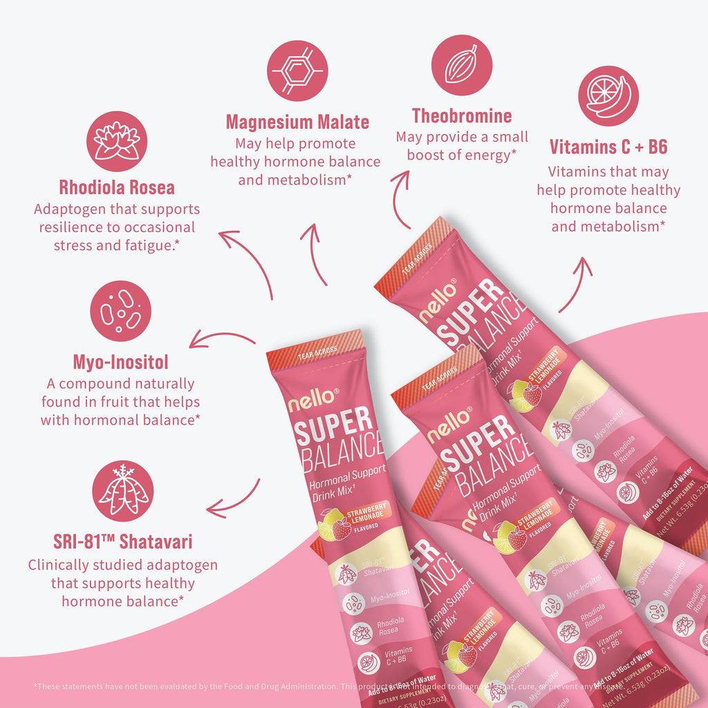 Nello Superbalance Hormonal Support Drink Mix, SRI-81 Shatavari, Myo-Inositol, Rhodiola Rosea, Vitamin C, Magnesium, Theobromine