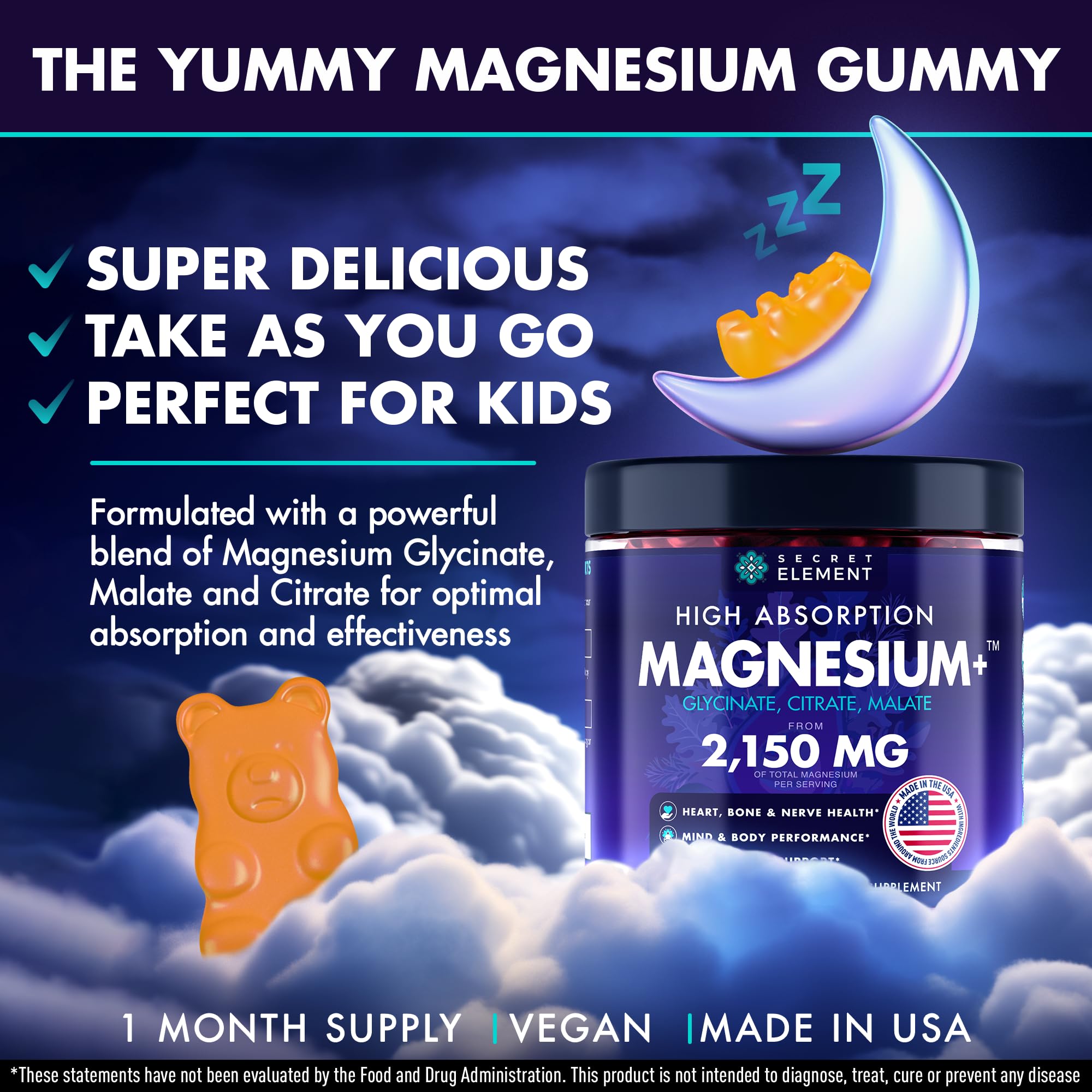 Magnesium Glycinate 2150MG, High Absorption Magnesium Glycinate, Citrate, Malate, Sugar-Free,Vegan, Inspired by Wellness Traditions Like Arjuna