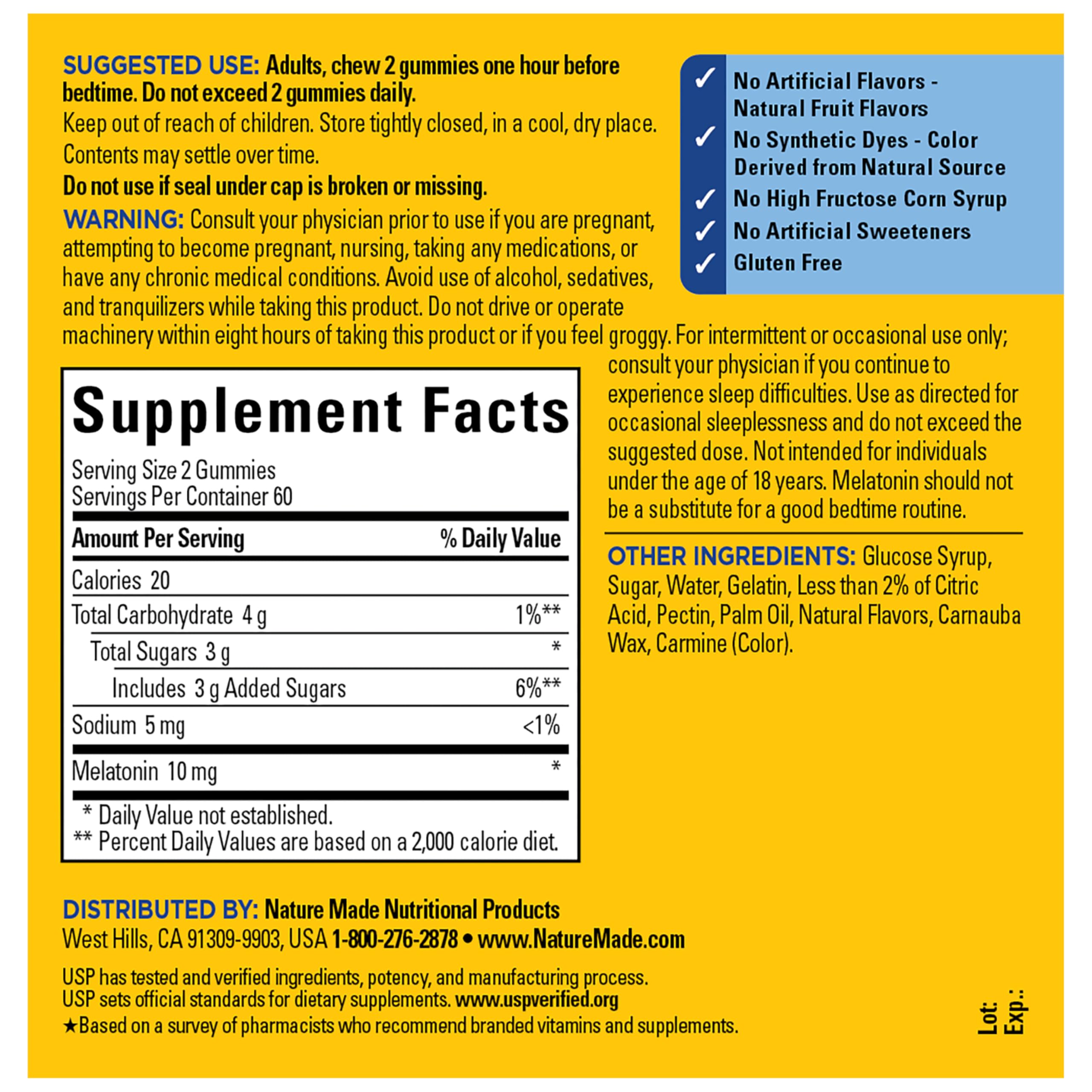 Nature Made Melatonin 10 mg per serving Gummies, Sleep Gummies for Adults Maximum Strength Dosage, 100% Drug Free Sleep Aid