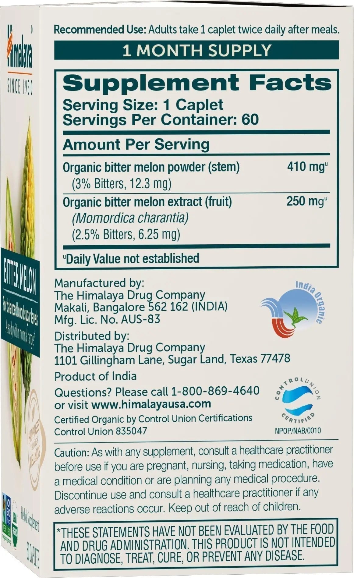 Himalaya Organic Bitter Melon/Karela Herbal Supplement, Glycemic Support and Weight Himalaya Au supplements