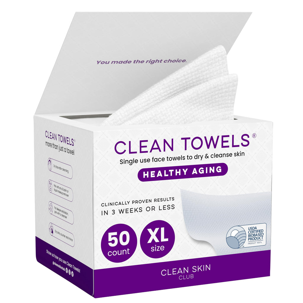 CLEAN SKIN CLUB Healthy Aging Clean Towels® XL, Smooths Fine Lines Wrinkles & Texture, Disposable Face Dry Wipes, XL - 1 Pack (50 count)