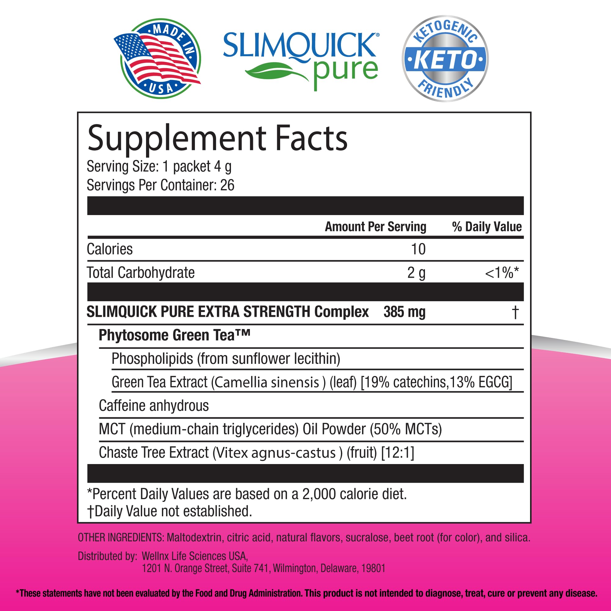 SlimQuick Pure 3X Extra Strength Drink Mix Packets, Metabolism & Weight Management for Women, Helps in Fat Breakdown, with Green Tea, Caffeine, Chaste Tree,