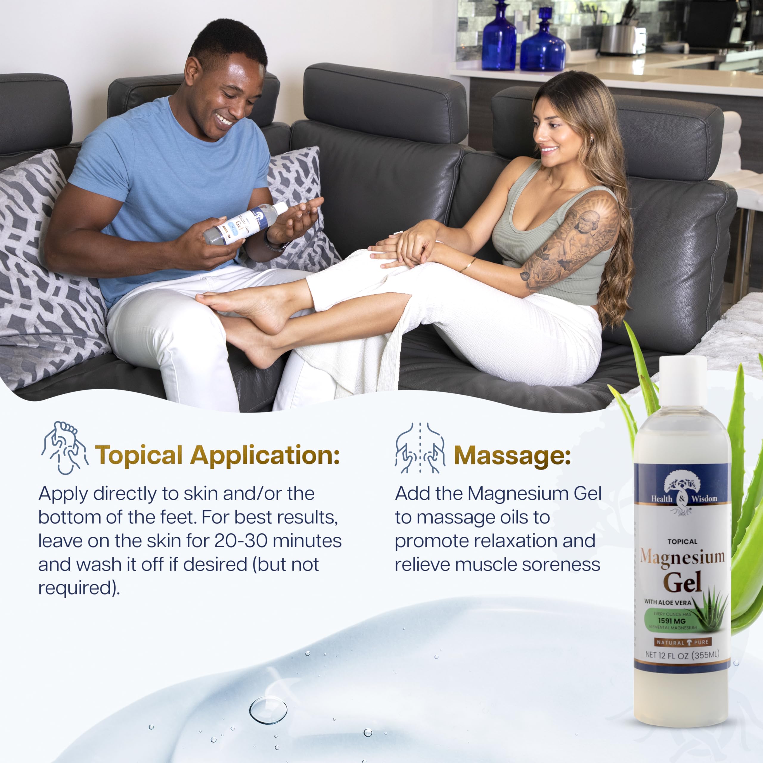 Health and Wisdom Pure Magnesium Gel with Seaweed Extract and Aloe Vera - Topical Muscle & Joint Relief- Natural and Pure Skin & Scalp Moisturizing - Enhanced Absorption - 12 Fl oz Health and Wisdom Au supplements