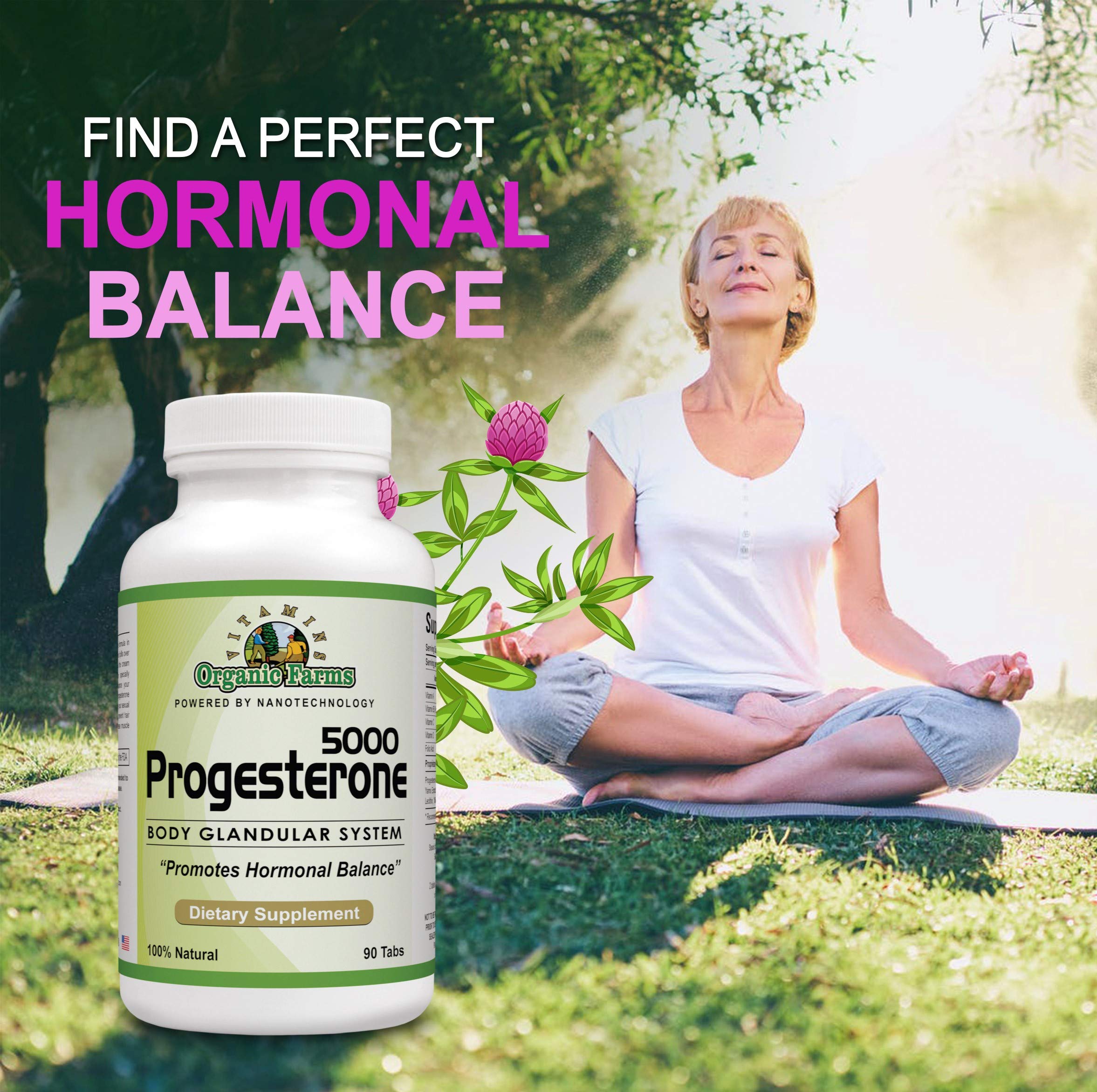 Organic Farm Vitamins Progesterone 5000 - Body glandular System Dietary Supplement, 100% Natural Progesterone Pills - Formula to Balance Hormones - progesterone Supplement, 90 Tablets Organic Farms Vitamins Au supplements