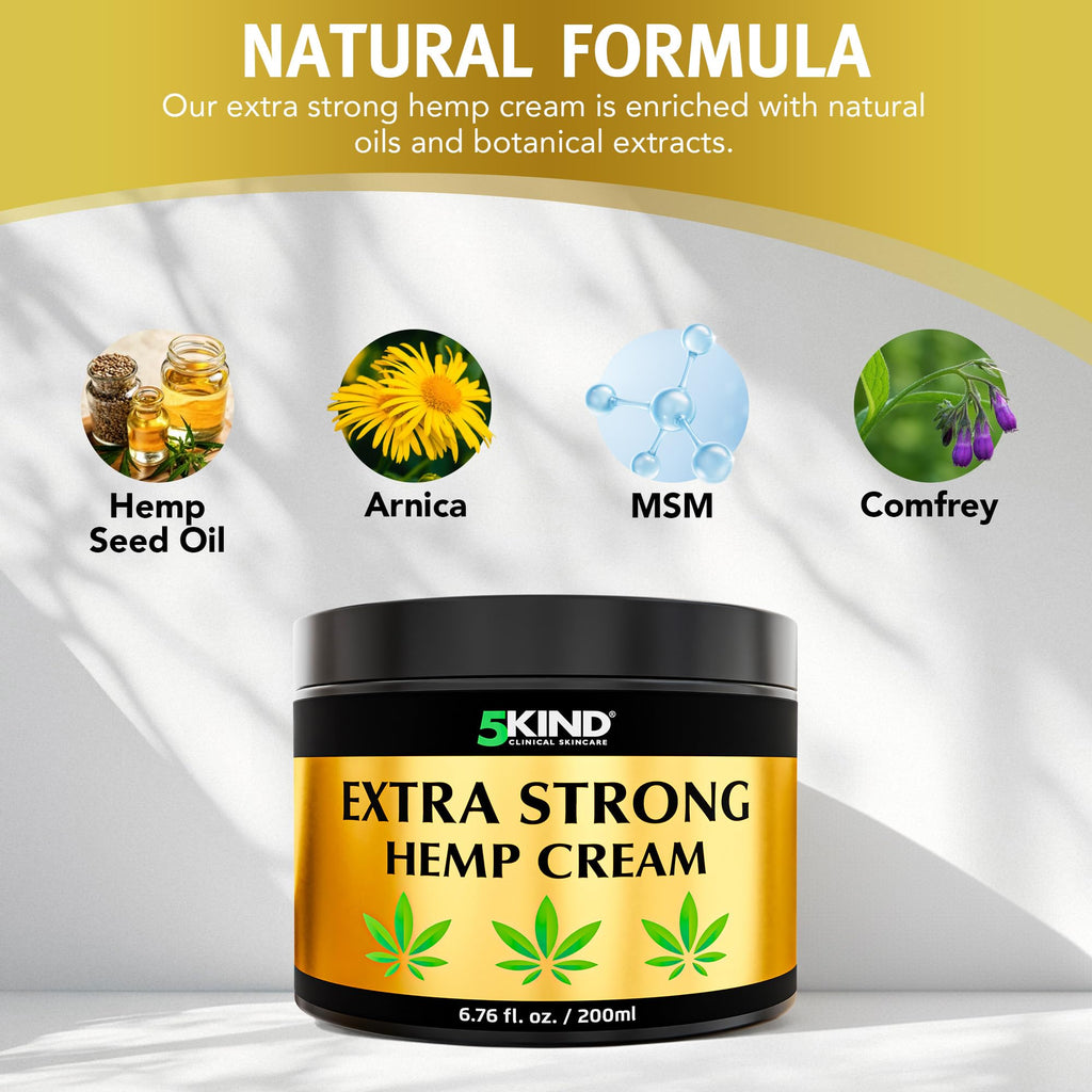 5kind Extra Strong Hemp Cream 6.76 fl oz - Maximum Strength - Natural Topical Cream - Muscle Rub for Lower Back, Joints, Neck, Knees, Shoulders 5kind clinical skincare Au supplements