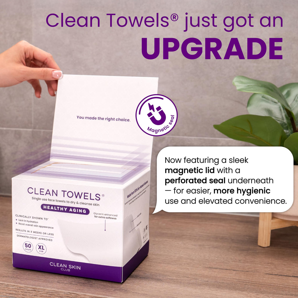 CLEAN SKIN CLUB Healthy Aging Clean Towels® XL, Smooths Fine Lines Wrinkles & Texture, Disposable Face Dry Wipes, XL - 1 Pack (50 count)