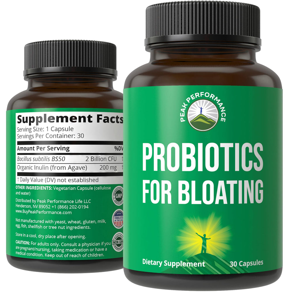 Bloat and Gas Probiotic - Proven Relief with Clinically Studied Bacillus Subtilis BS50 + Prebiotic Fiber - Fast Acting Anti Bloating Pills Supplement