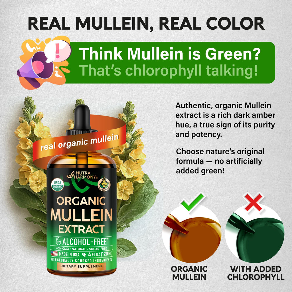 Mullein Drops for Lungs - USDA Organic Liquid - Mullein Leaf Extract Supplement - Made in USA - Lung & Bronchial Cleanse for Smokers - Respiratory Health Support