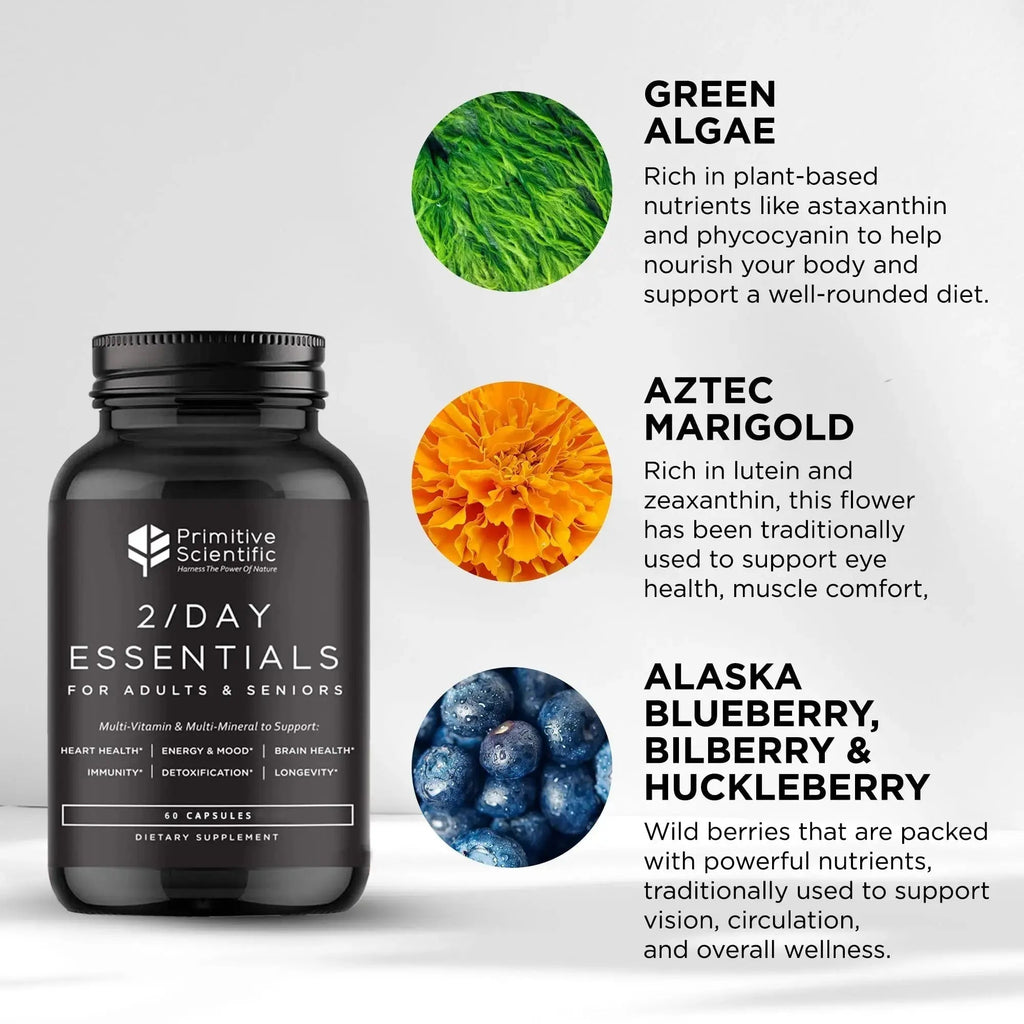 Primitive Scientific Whole Food Daily Essential Multivitamins for Adults and Seniors - 2X a Day - Vitamin A, C, D, E, B12 and Minerals Primitive Scientific Au supplements