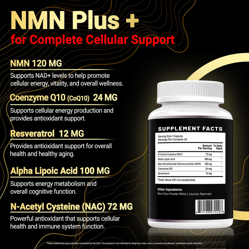 I LOVE HEALTH NMN Complex Plus+ for Women & Men with NAC, Alpha Lipoic Acid, CoQ10 & Resveratrol – 5-in-1 Cellular Energy & Healthy Aging Support – 60 Capsules, Non-GMO, Made in USA I LOVE HEALTH Au supplements