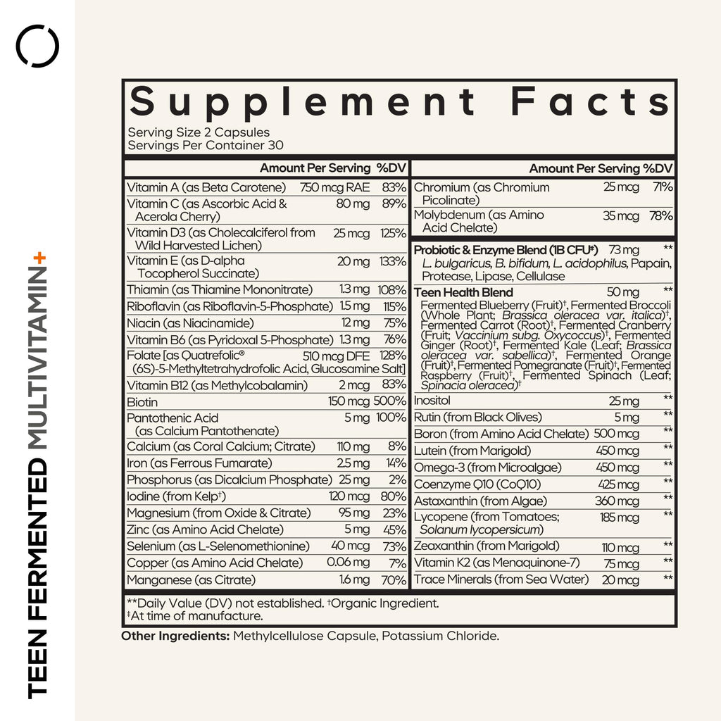 Codeage Teen Multivitamin Supplement – Daily Vitamins and Minerals for Teen Boys and Girls – Organic Whole Food Formula with Omega-3 and Vitamins A to K - 60 Capsules Codeage Au supplements