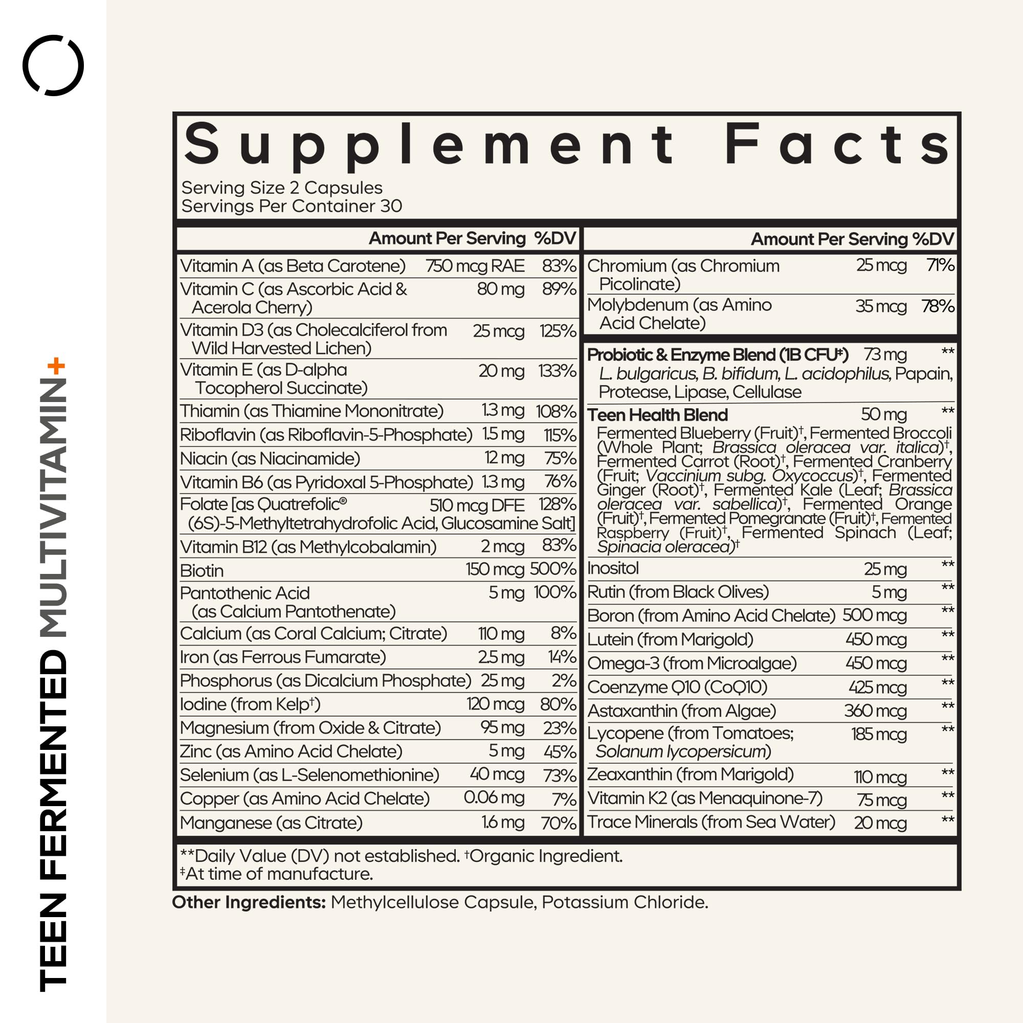 Codeage Teen Multivitamin Supplement – Daily Vitamins and Minerals for Teen Boys and Girls – Organic Whole Food Formula with Omega-3 and Vitamins A to K - 60 Capsules Codeage Au supplements