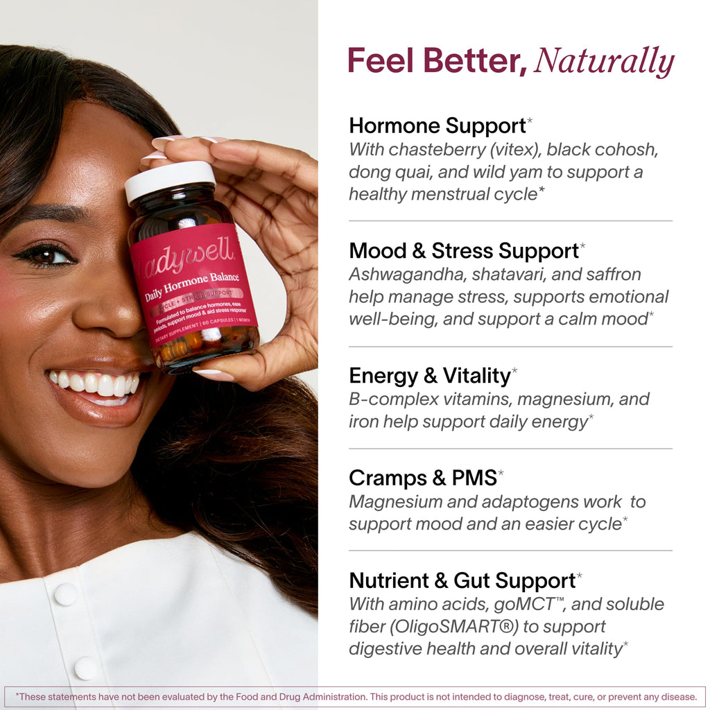 Ladywell Daily Hormone Balance Capsules | Natural Cycle Support for Women | Supports Mood, Bloating, Cramps, Skin Health & Cravings | with Chasteberry, B Vitamins, Ashwagandha, Saffron & More | 60 Ct Ladywell Au supplements