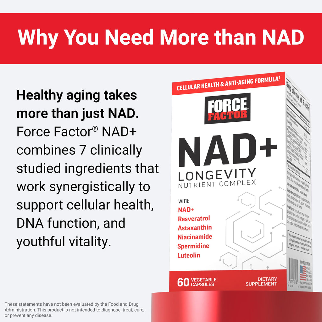 FORCE FACTOR NAD+ (NMN or Nicotinamide Riboside Alternative) with Resveratrol, Astaxanthin, Spermidine & Luteolin Complex, NAD to Support Cellular Health & Healthy Aging, 60 Capsules Force Factor Au supplements