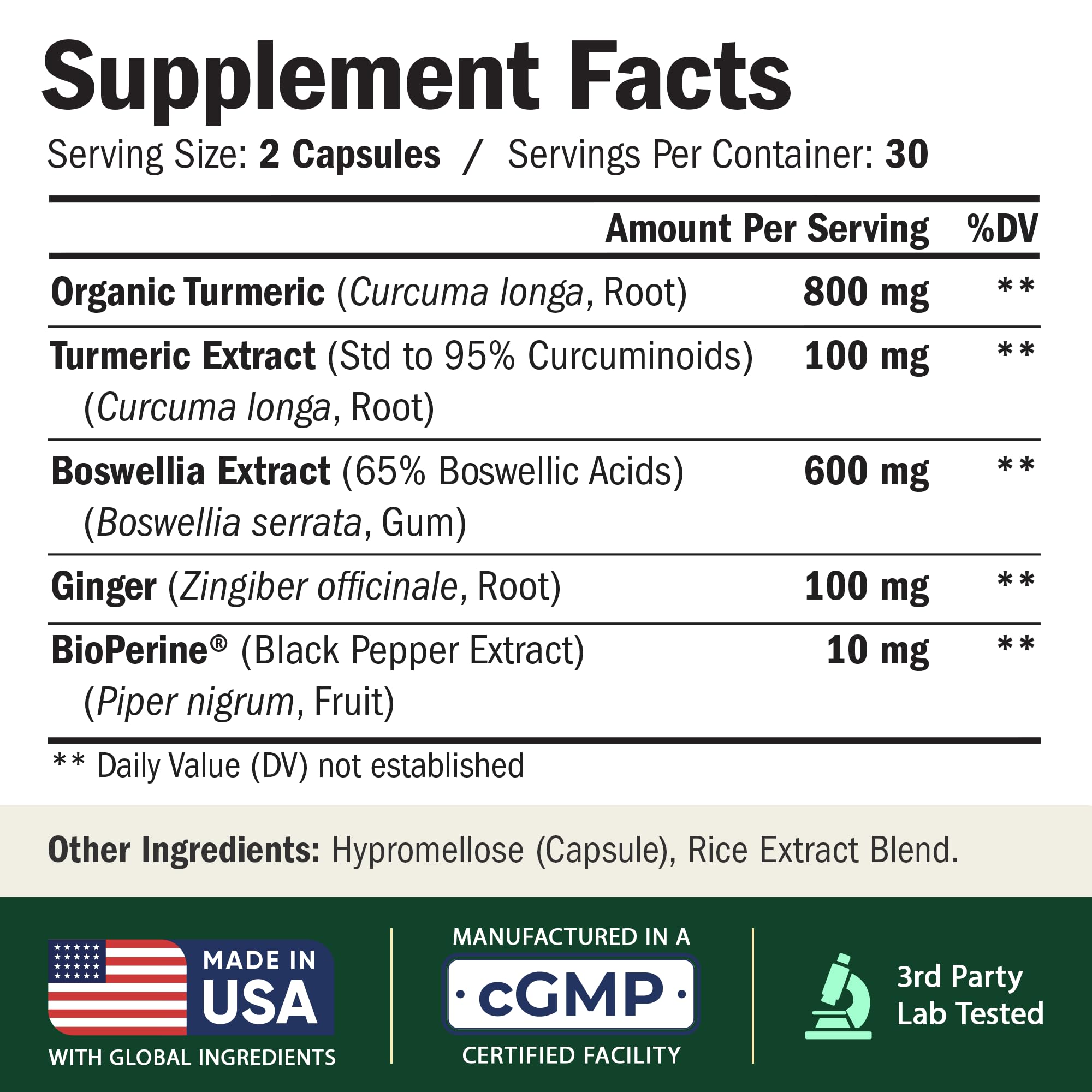 Boswellia Serrata Turmeric Supplement for Joint Support & Inflammation Balance – Turmeric Boswellia Supplement with Ginger & Black Pepper Extract