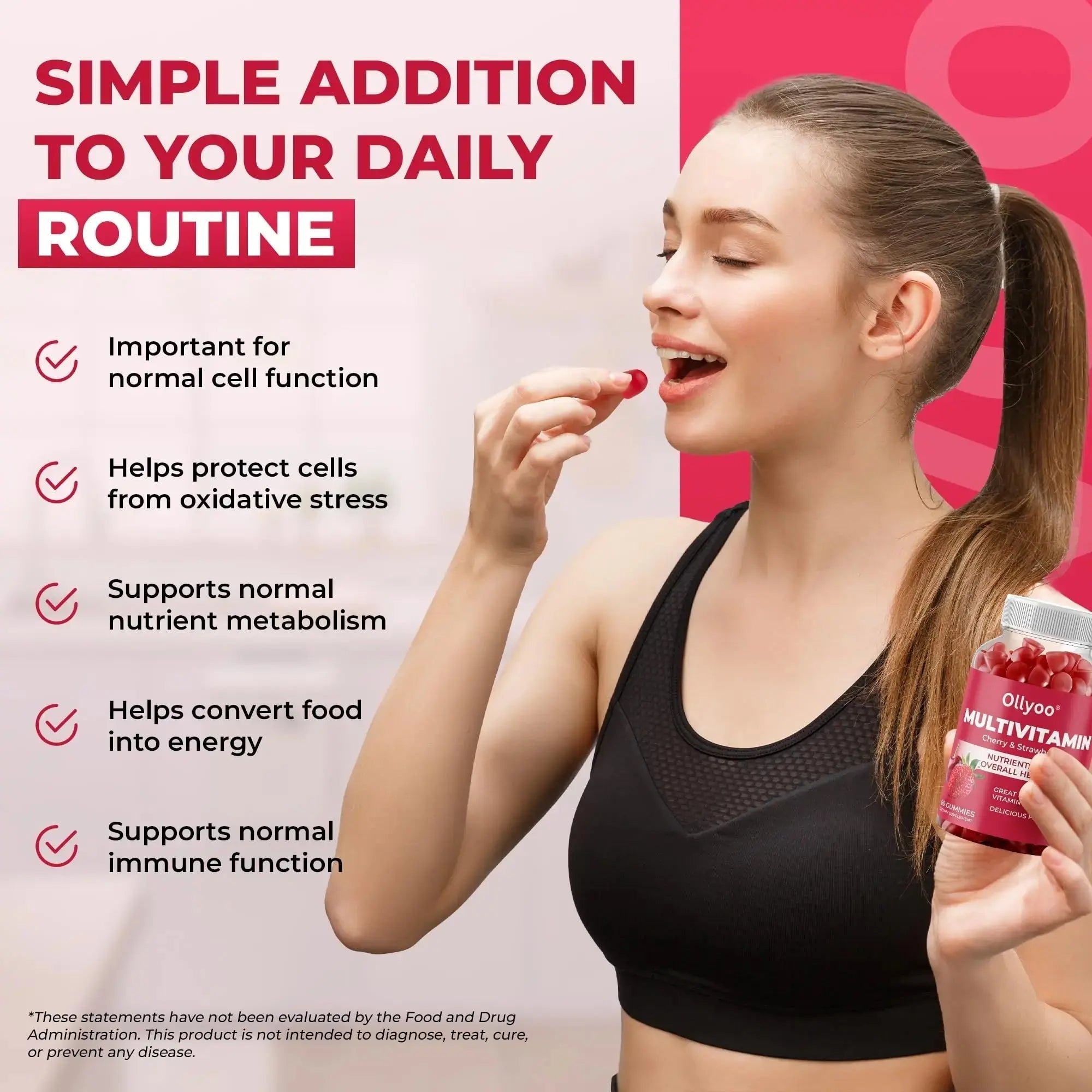 Ollyoo Multivitamin Gummies for Adults | Cherry & Strawberry Flavor | Great Source of Vitamin A & Essential Nutrients | Ollyoo Au supplements