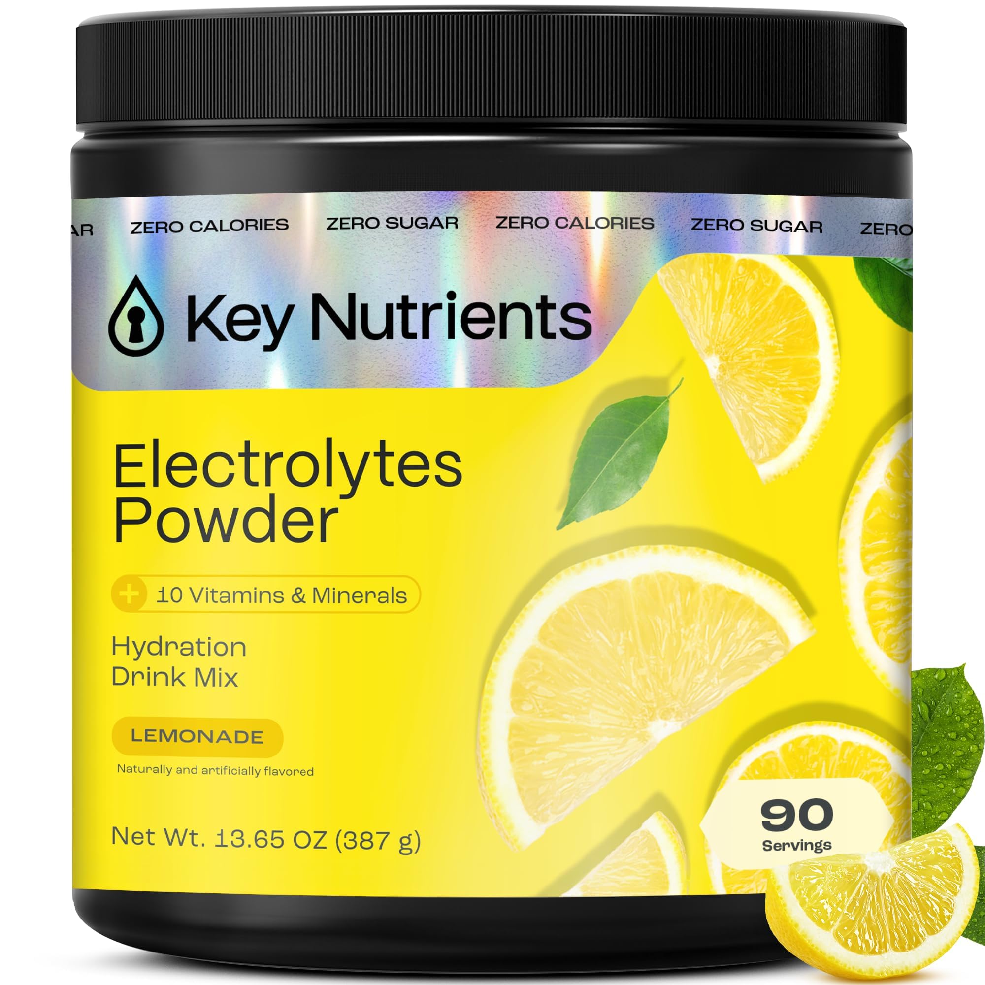 KEY NUTRIENTS Multivitamin Electrolytes Powder No Sugar - Refreshing Lemonade Electrolyte Powder - Sodium & Energy Supplement - Hydration Powder