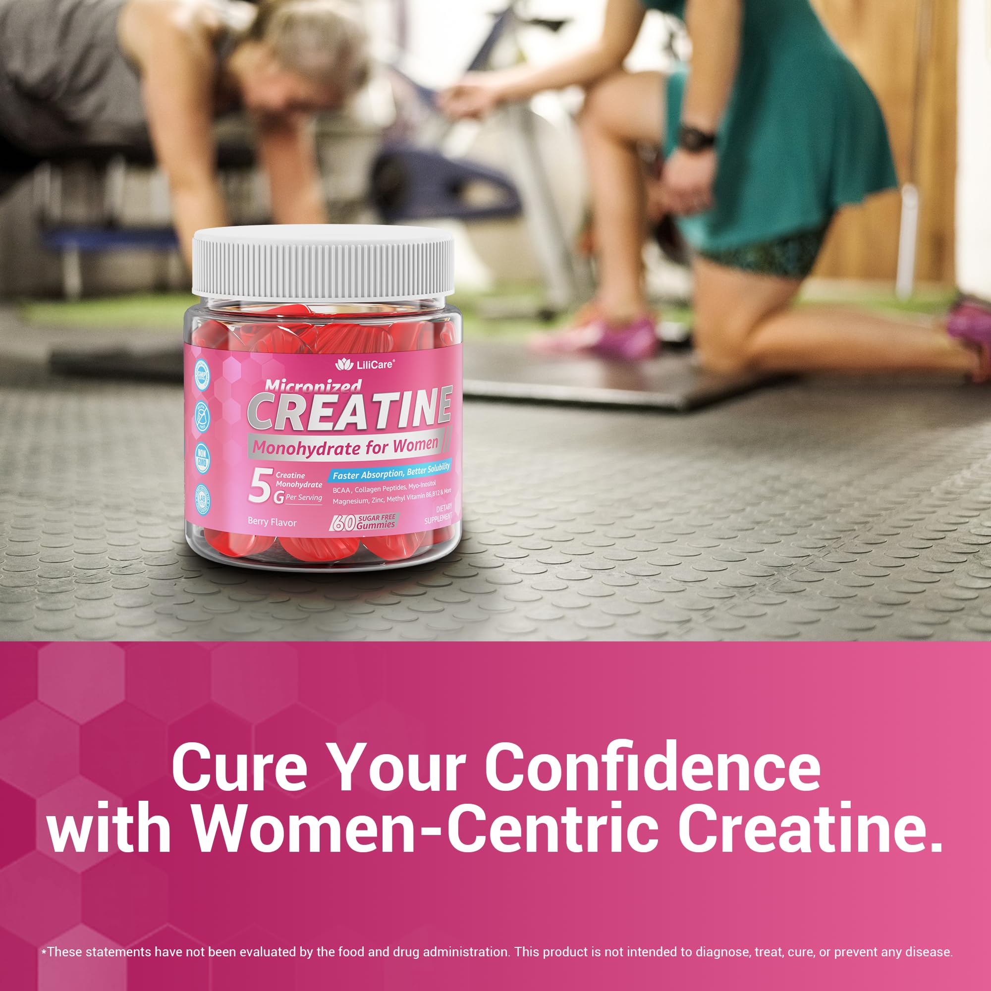 Creatine for Women Gummies, Micronized Creatine Monohydrate + Myo-Inositol, Collagen Peptides, BCAAs, Hyaluronic Acid, Vitamin B6 B12, Zinc for Enërgy, Föcus, Hörmonal Balance, Sugar Free, 120 Counts LILICARE Au supplements
