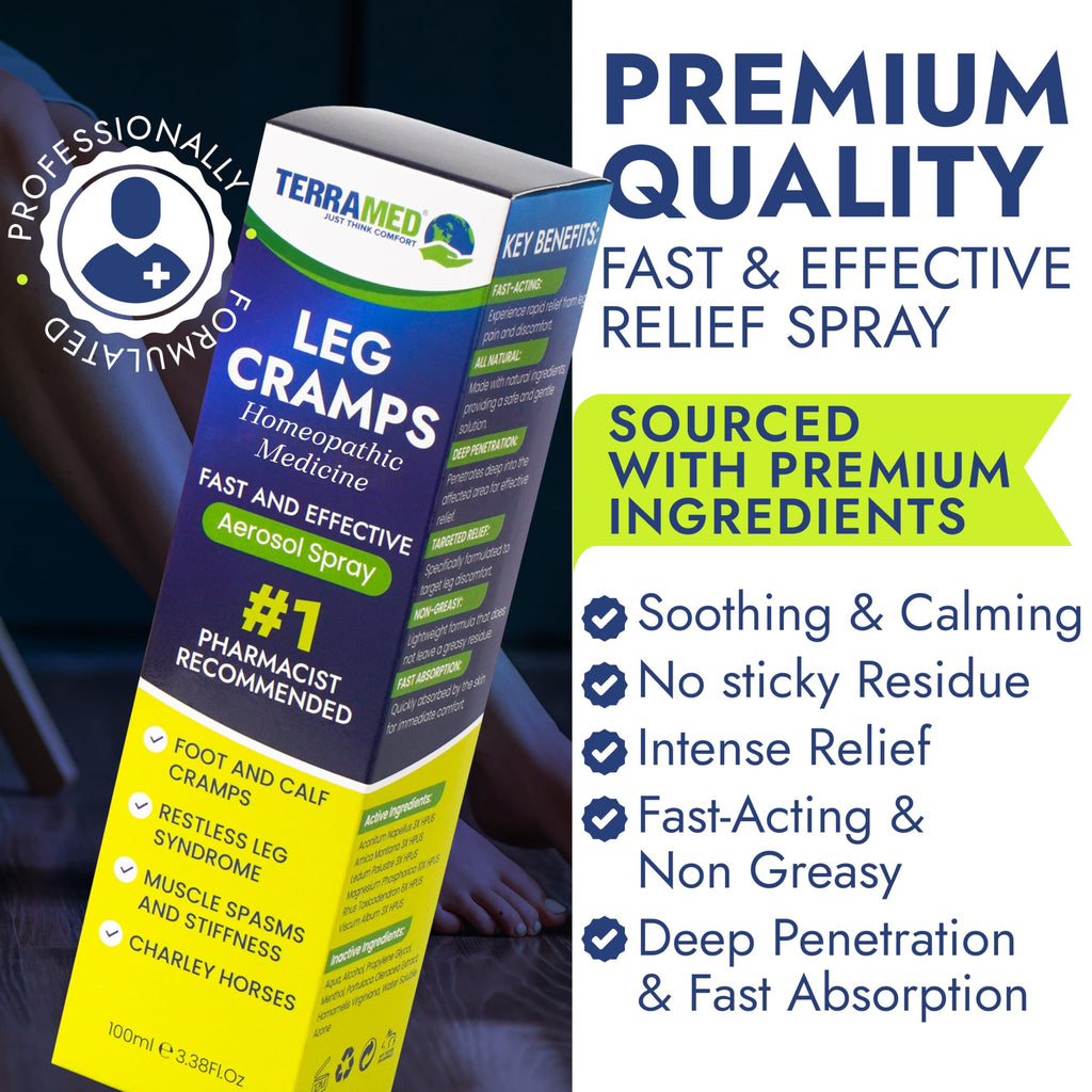 Terramed Just Think Comfort Fast Acting Leg Cramp Relief Aerosol Spray | Pain Relief for Muscle Spasms, Soreness, & Foot and Calf Cramps | Homeopathic Medicine for Restless Legs Syndrome Relief Terramed Just Think Comfort Au supplements
