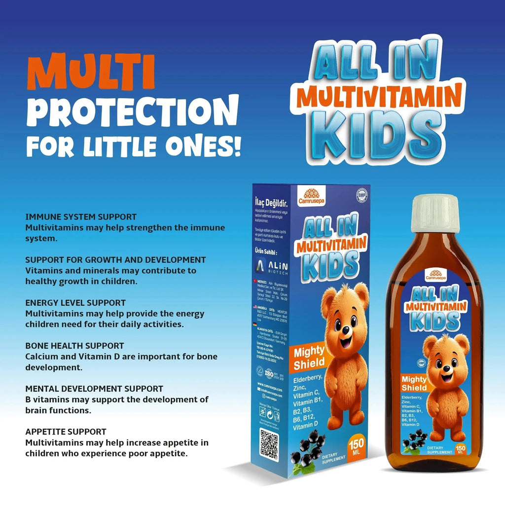 CAMRUSEPA All in Multivitamin Kids Syrup – Black Elderberry Flavored, Inositol, Zinc, Vitamin C, Daily Liquid Multivitamin Camrusepa Au supplements