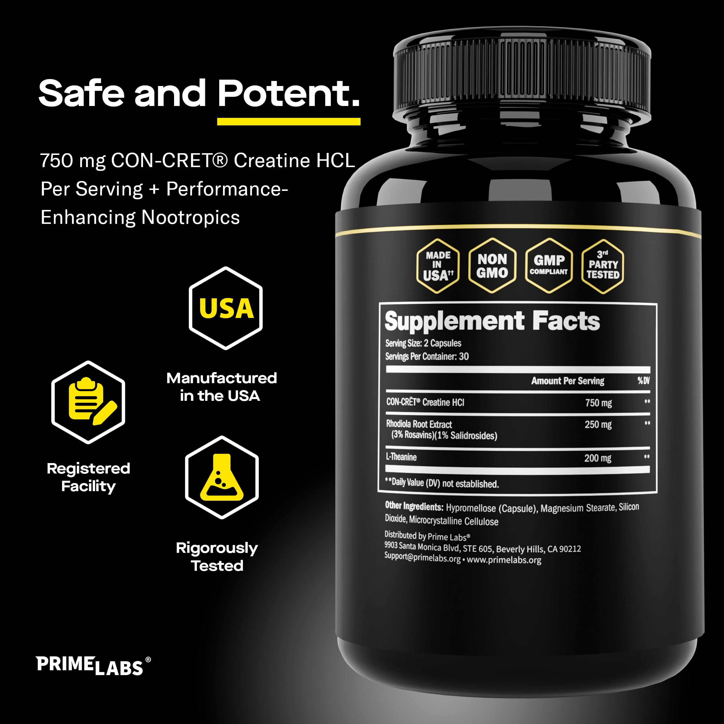 Prime Labs Creatine HCl Capsules - with CON-CRĒT®, Rhodiola Root Extract, & L-Theanine - Muscle Support, Endurance, Cognitive Function - for Men & Women - 60 Pills Prime Labs Au supplements