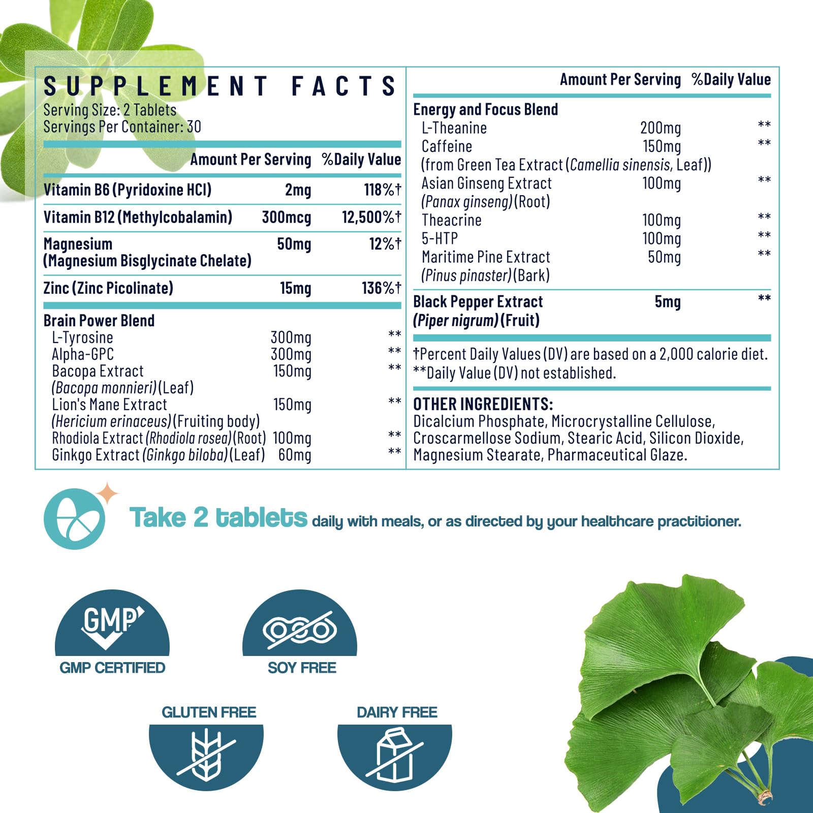 17-in-1 Brain Supplement for Memory and Focus | Nootropic Brain Supplement for Mental Clarity, Concentration, Alertness | Natural Nootropics with Herbal Extracts, Vitamins & Amino Acids (120 Tablets) Sapotax Au supplements