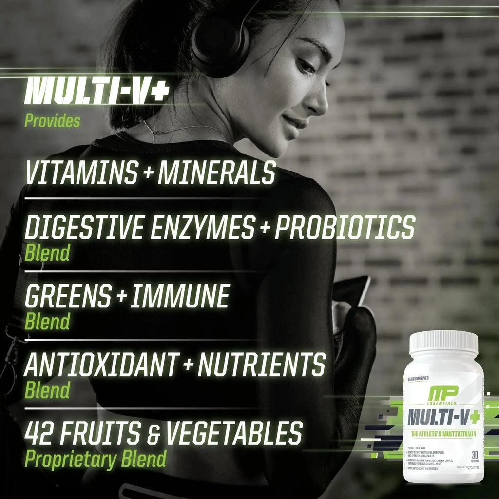 Muscle Pharm Essentials Multi-V+, The Athlete's Multi-Vitamin, Enhanced Energy, Performance & Immune Health, Daily Multivitamin for Men & Women Muscle Pharm Au supplements