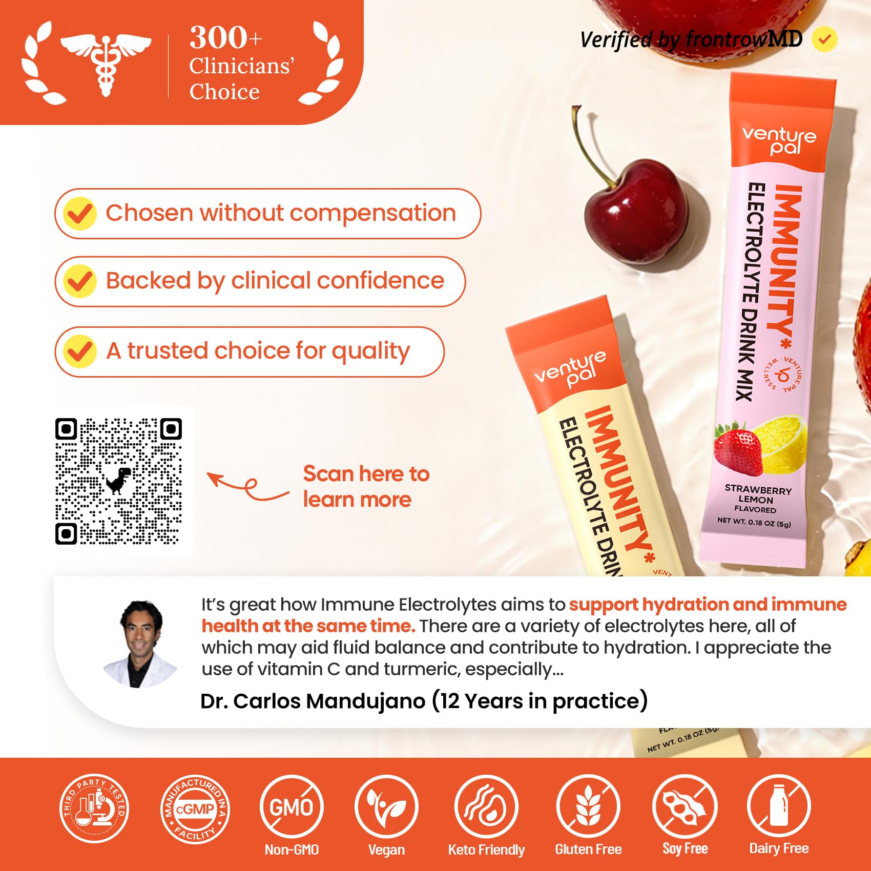 Venture Pal 2-in-1 Hydration + Immune Electrolytes Powder Packets with 7 Electrolytes & 6 Vitamins, Elderberry, Turmeric, Echinacea | Liquid Daily IV Drink Mix