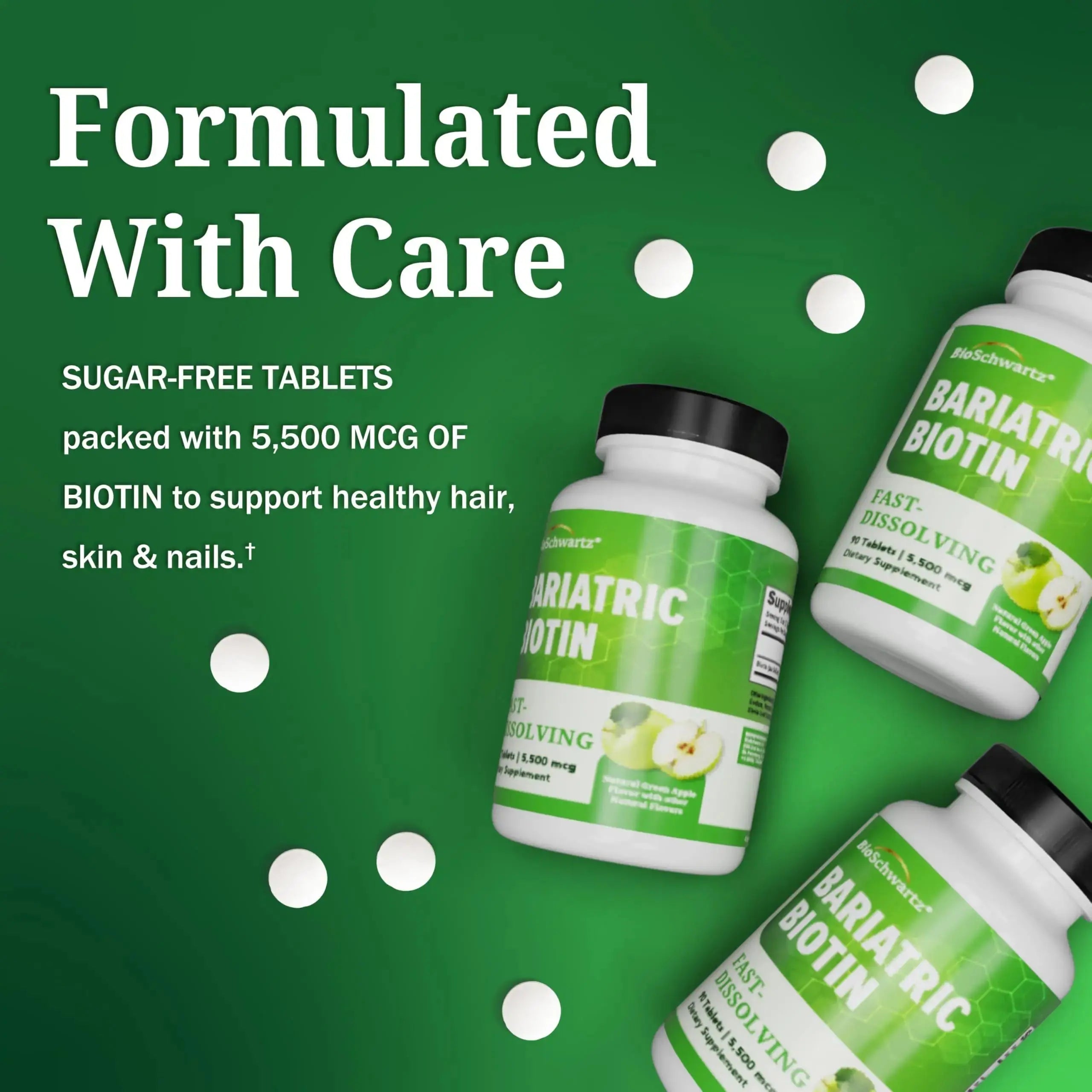 BioSchwartz Bariatric Biotin Chewable Tablets - 5500mcg Biotin per Serving - Green Apple Flavor, 3 Month Supply - Sugar-Free Hair Skin Nails Vitamins BioSchwartz Au supplements