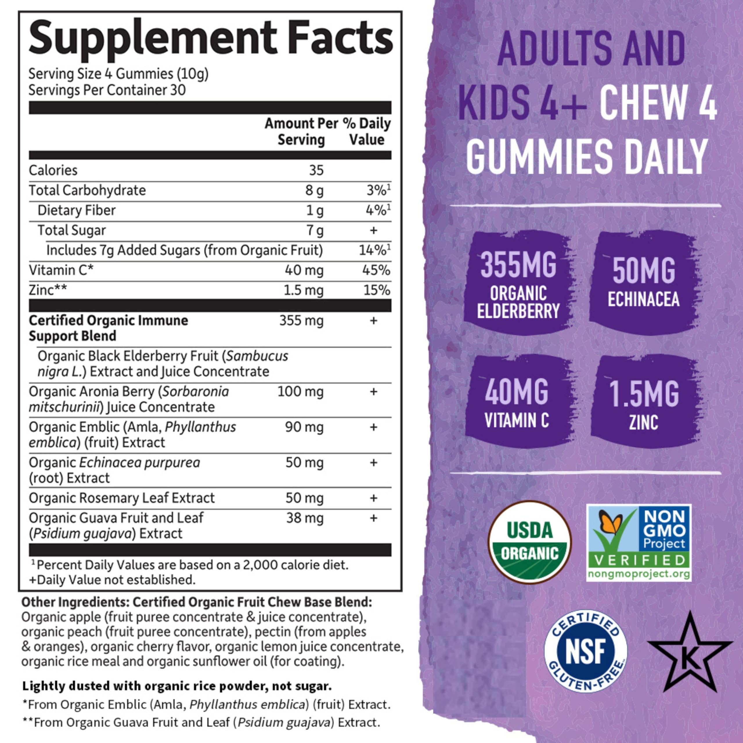 Garden of Life Organics Elderberry Gummies for Adults & Kids - Immune Support Supplement with Organic Fruit, Herbal Blend, Elderberry, Echinacea, Zinc,