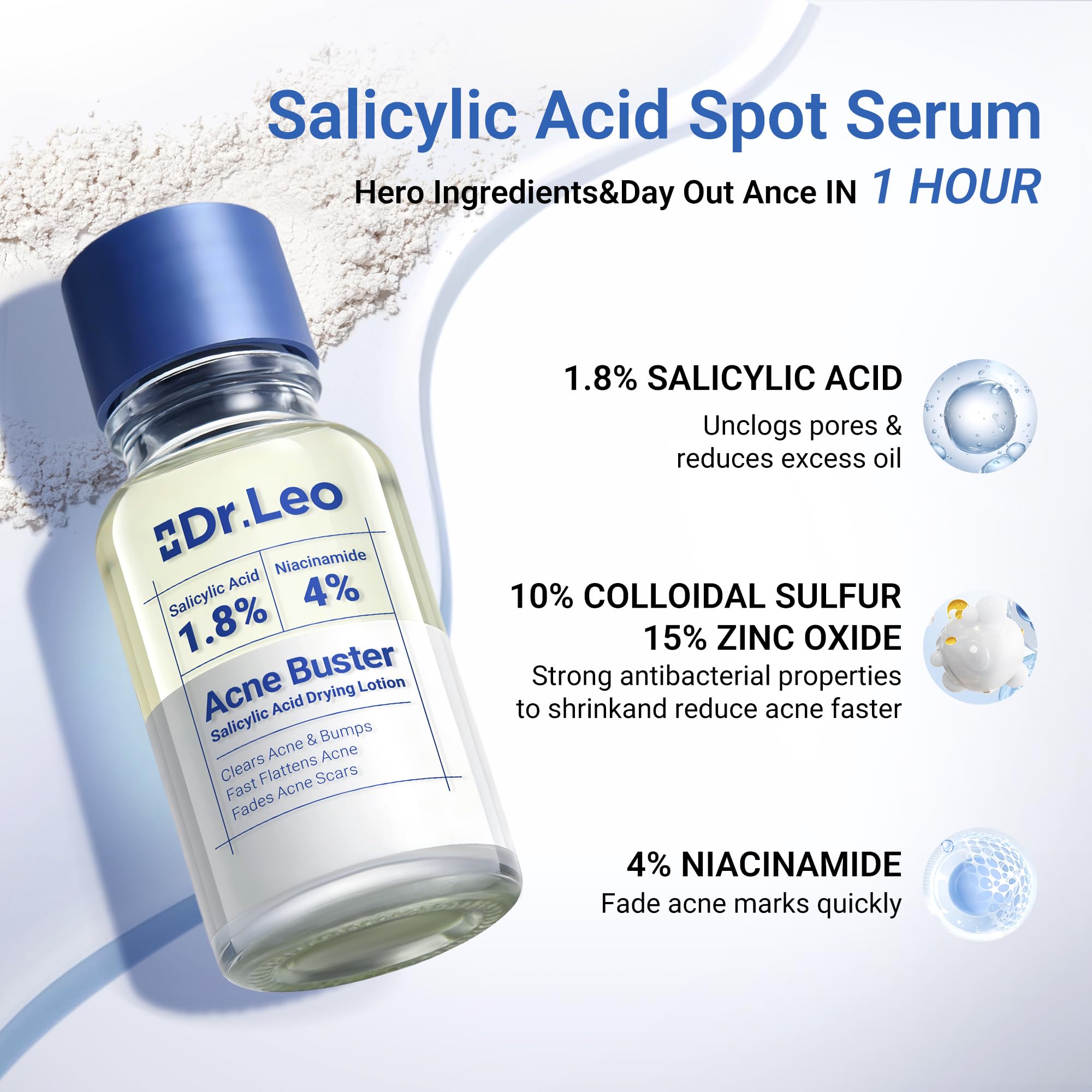 Dr.Leo 1.8% Salicylic Acid Spot Serum, Acne Treatment for Acne-Prone Sensitive Skin | Niacinamide, Fast Pimple Relief, Fades Acne Marks