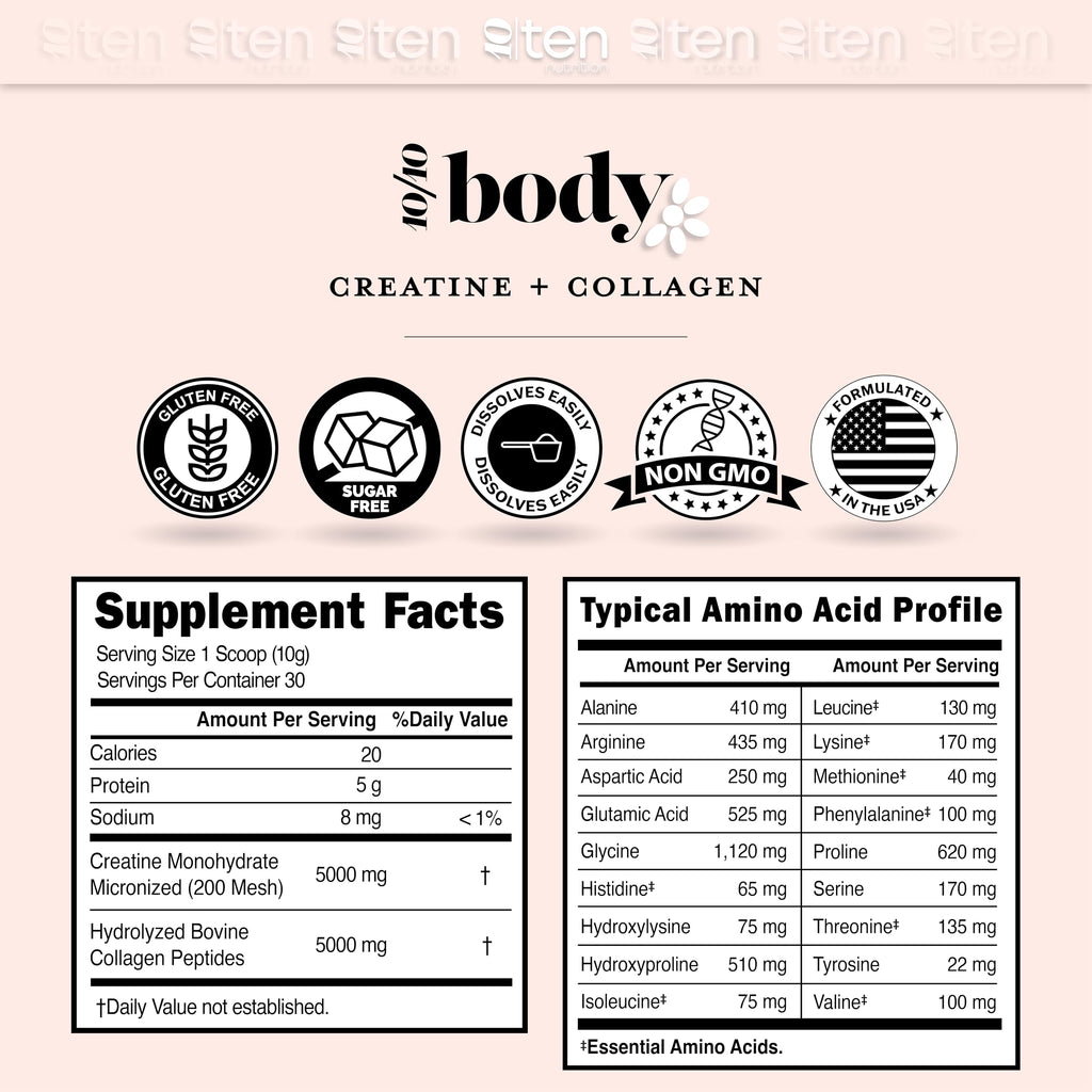 New - Creatine + Collagen for Women – Supports Lean Muscle Growth & Development, Booty Gain, Energy & Recovery – 5g Creatine Monohydrate Plus 5000mg Collagen Peptides Combo – Unflavored, 30 Servings 10Ten Nutrition Au supplements