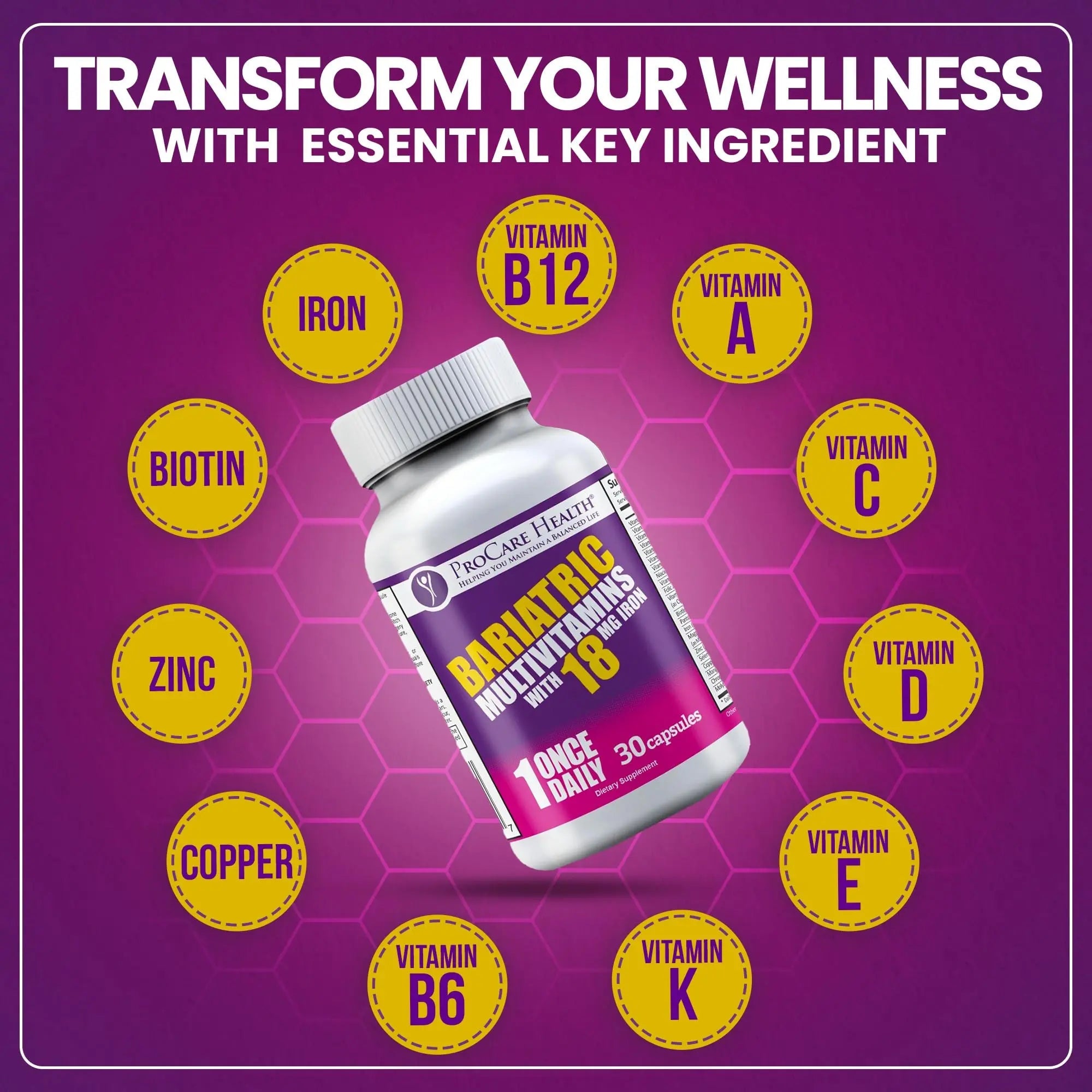 ProCare Health Bariatric Multivitamin with Iron 18mg (30 Easy to Swallow Capsules) - Post Op Bariatric Vitamins ProCare Health Au supplements