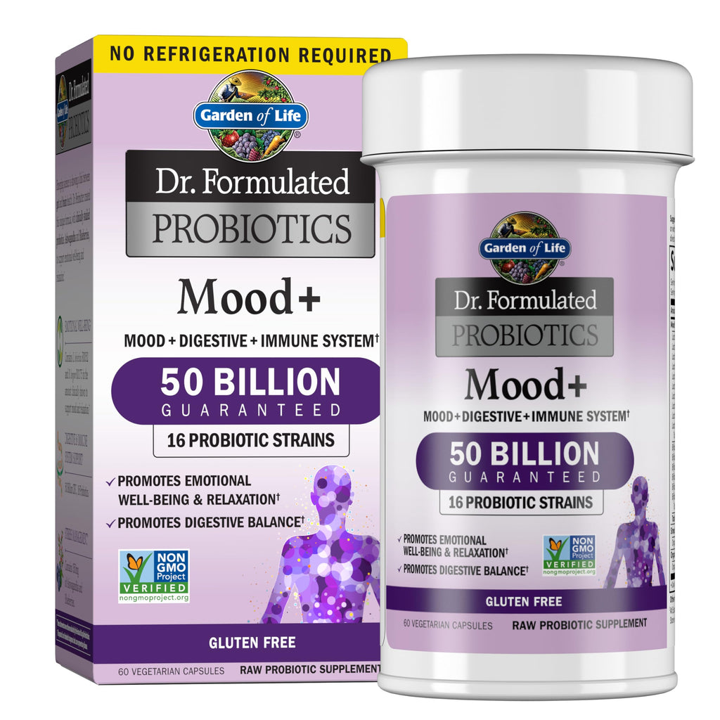 Garden of Life Probiotics Mood+ Dr Formulated Acidophilus Probiotic Supplement - Promotes Emotional Well-Being, Relaxation and Digestive Balance - Ashwagandha for Stress Management, 60 Veggie Caps Garden of Life Au supplements