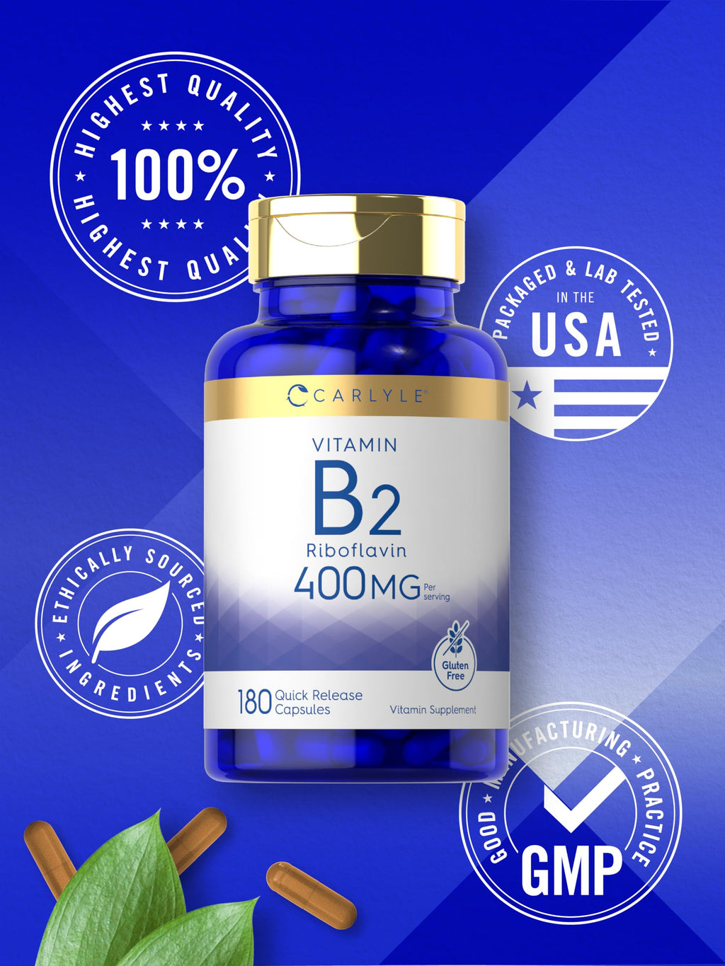 Carlyle Vitamin B-2 400mg | 180 Count | Non-GMO, Gluten Free Supplement | B2 Riboflavin