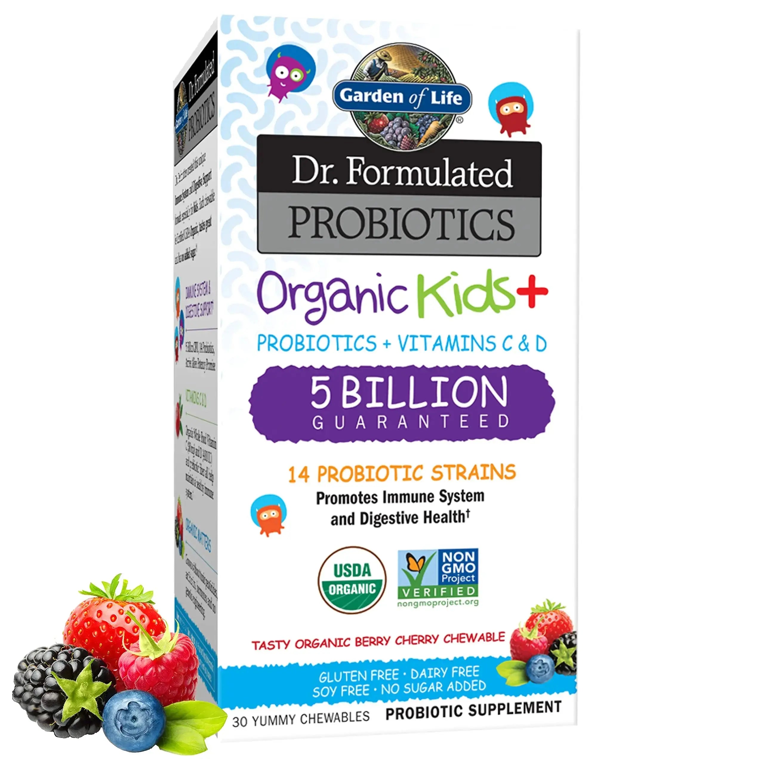 Garden of Life Dr. Formulated Probiotics for Kids, Organic Kids+ - Berry Cherry, 5 Billion CFU Chewable Probiotic plus Vitamin C and D Garden of Life Au supplements