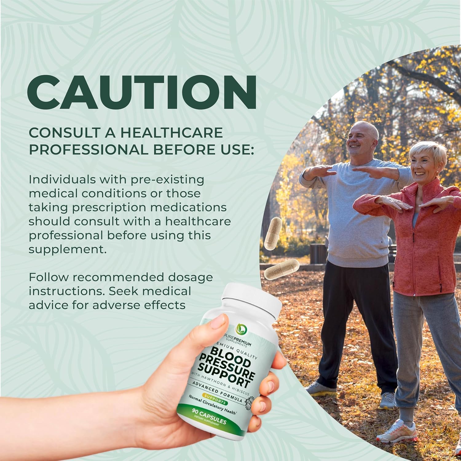 PurePremium Blood Pressure Supplements with Hawthorn Berry, Hibiscus, Garlic & Vitamin B12- Nitric Oxide Supplement for Normal Heart Health