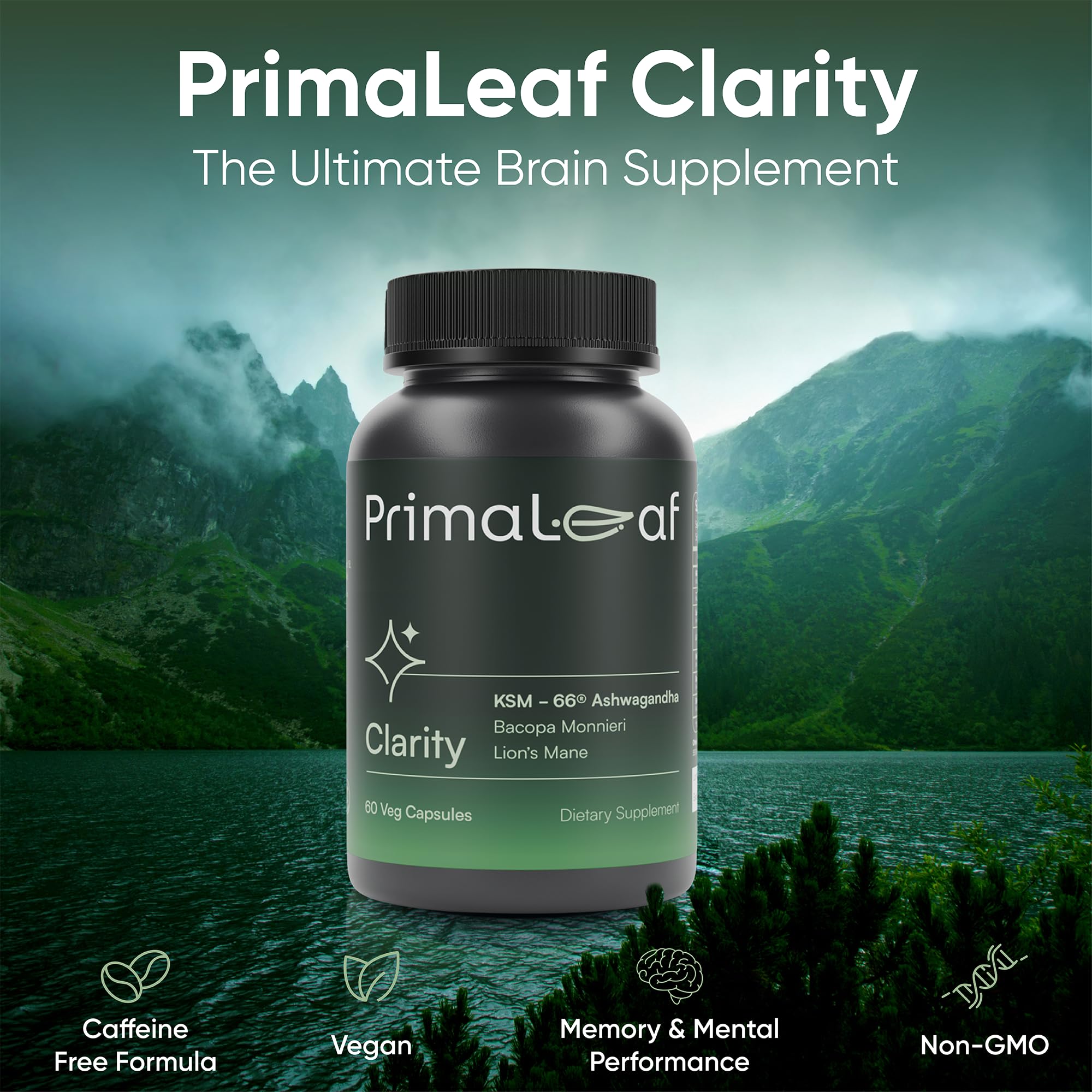 PrimaLeaf Clarity Nootropics Brain Supplement for Focus, Memory, & Stress Relief | Natural Nootropic with KSM66 Ashwagandha, Lions Mane, Bacopa, L Theanine | Cognitive & Mood Support | 60 Veg Capsules PrimaLeaf Au supplements