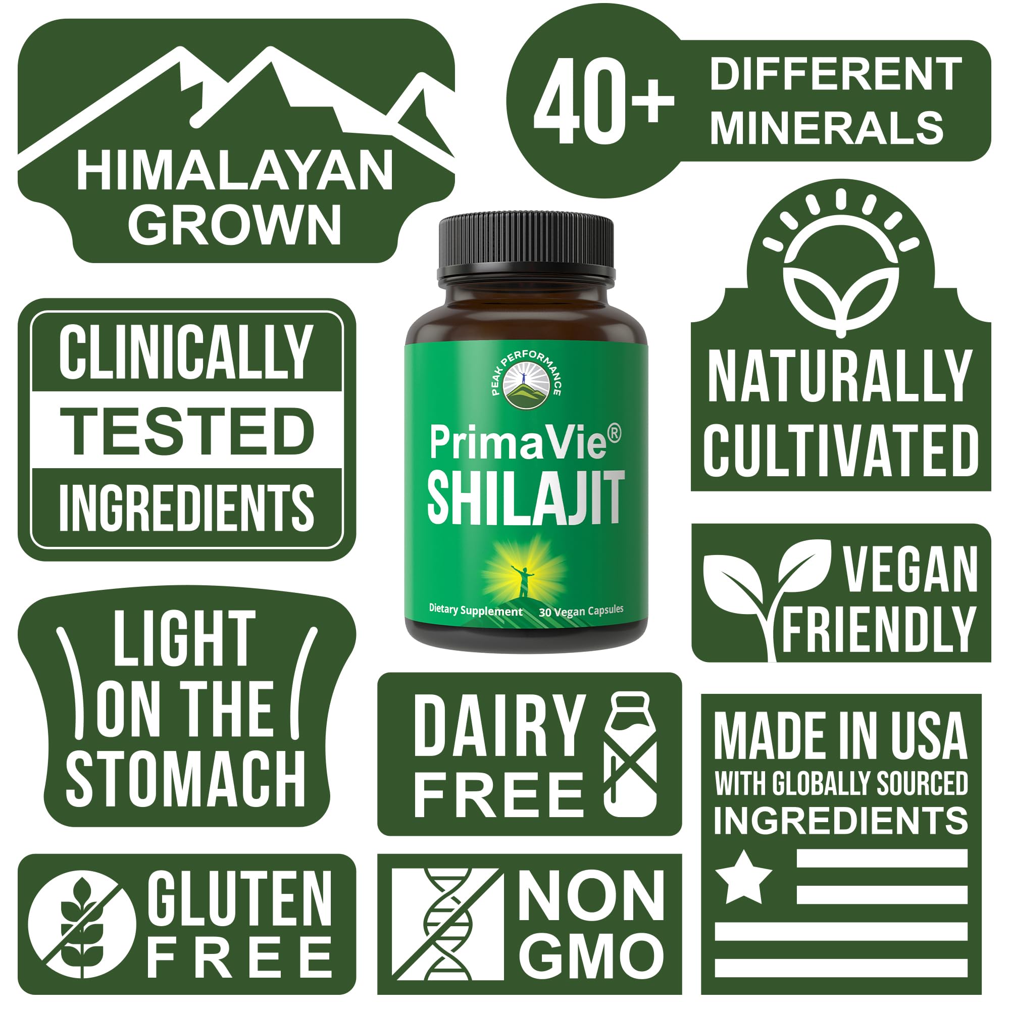 PrimaVie Purified Shilajit Capsules Made with Pure Shilajit Powder. Clinically Tested Natural Supplement with 40+ Trace Minerals, Fulvic Acid. Tablets Support Mitochondria + Brain Function Peak Performance Au supplements